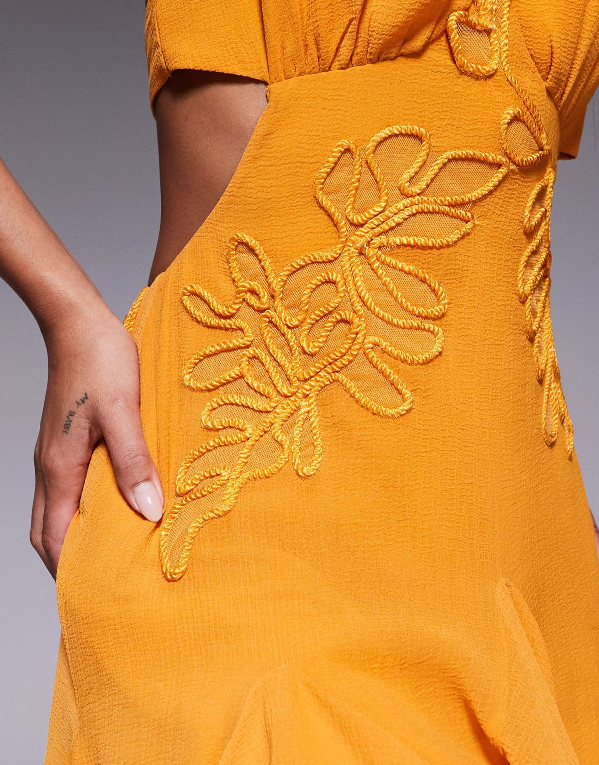ASOS DESIGN embroidered halter mini dress with godets in bright orange - ASOS Sample Sale