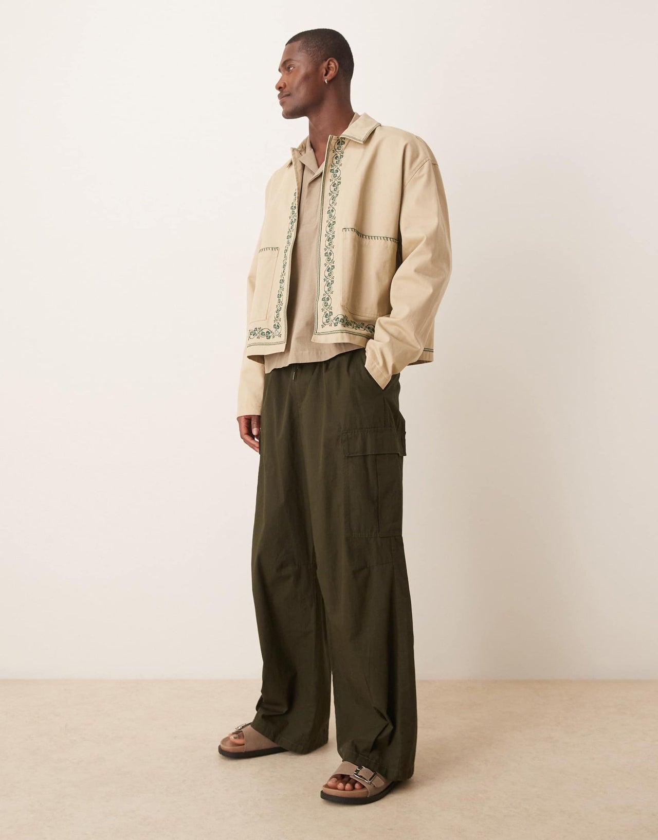 ASOS DESIGN embroidered harrington jacket in stone - ASOS Sample Sale