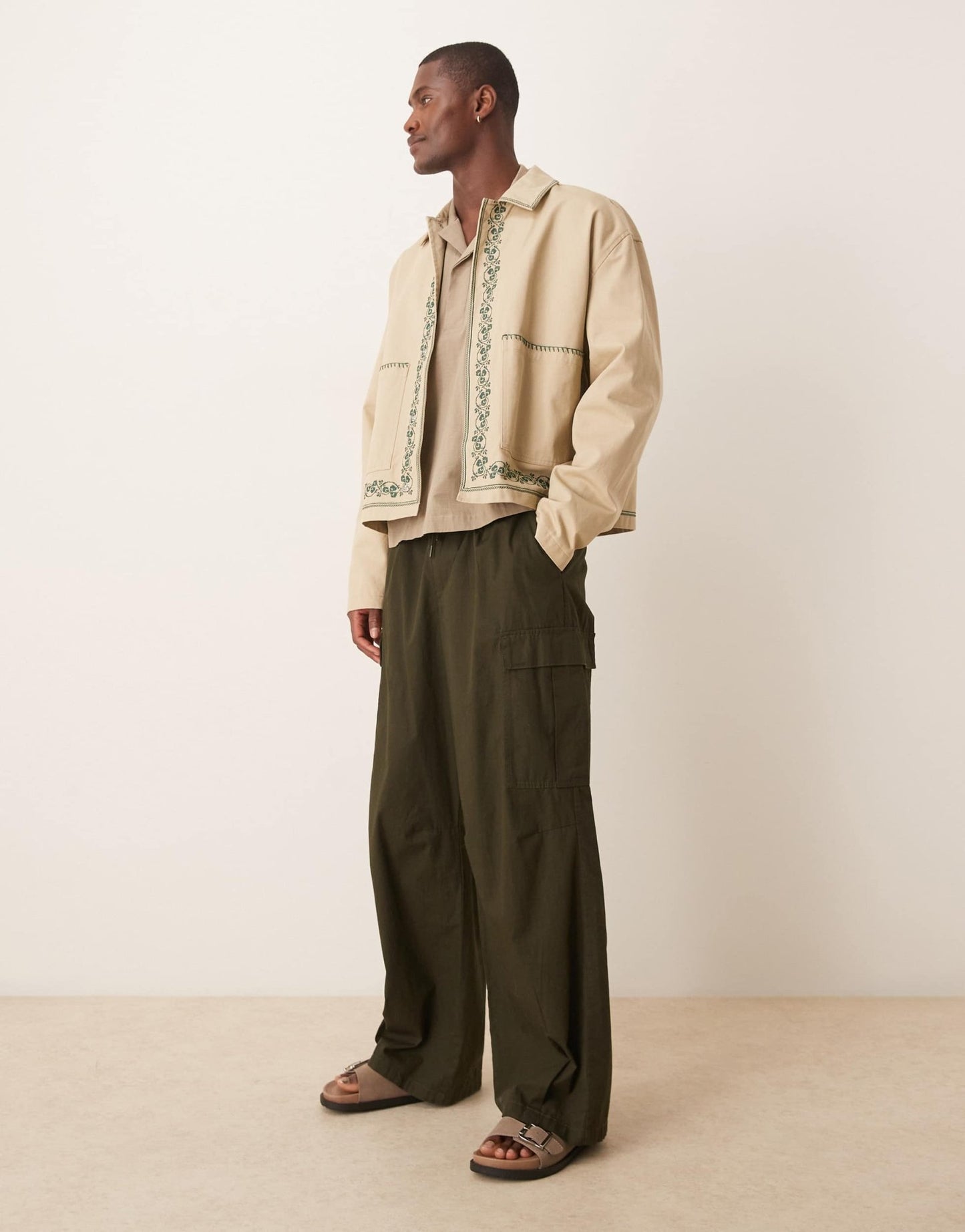 ASOS DESIGN embroidered harrington jacket in stone - ASOS Sample Sale