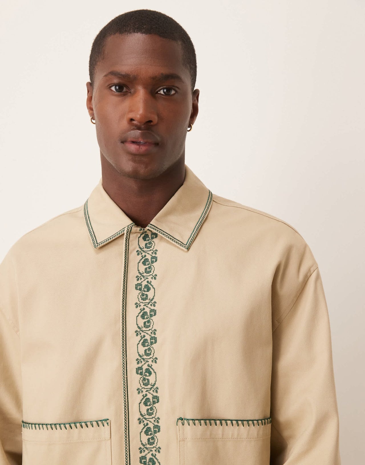 ASOS DESIGN embroidered harrington jacket in stone - ASOS Sample Sale