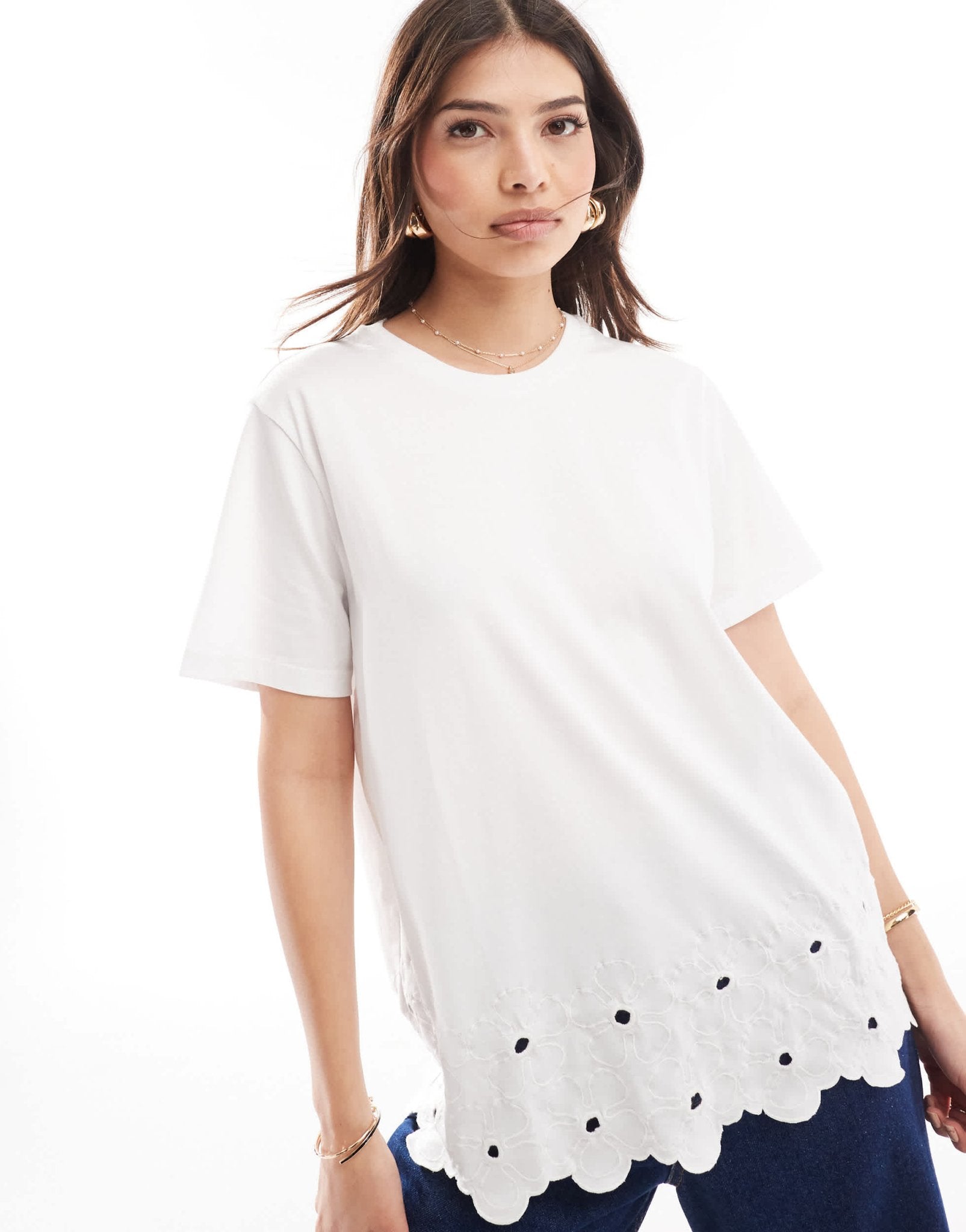 ASOS DESIGN embroidered hem t-shirt in white - ASOS Sample Sale