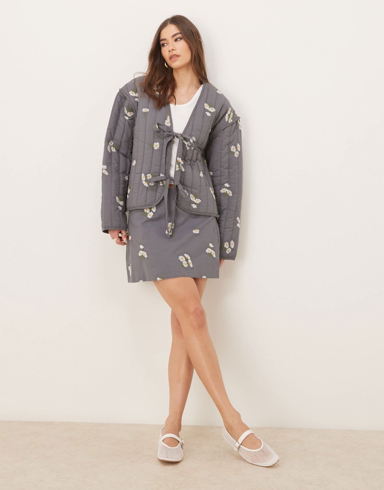 ASOS DESIGN embroidered mini skirt in washed grey - ASOS Sample Sale