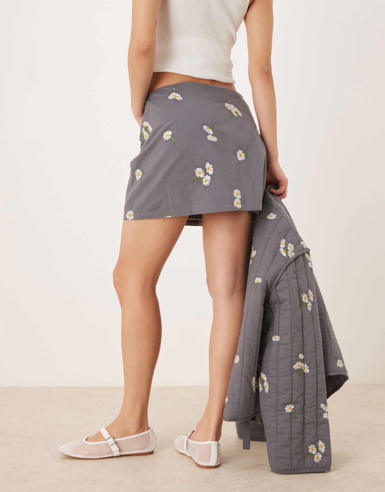 ASOS DESIGN embroidered mini skirt in washed grey - ASOS Sample Sale