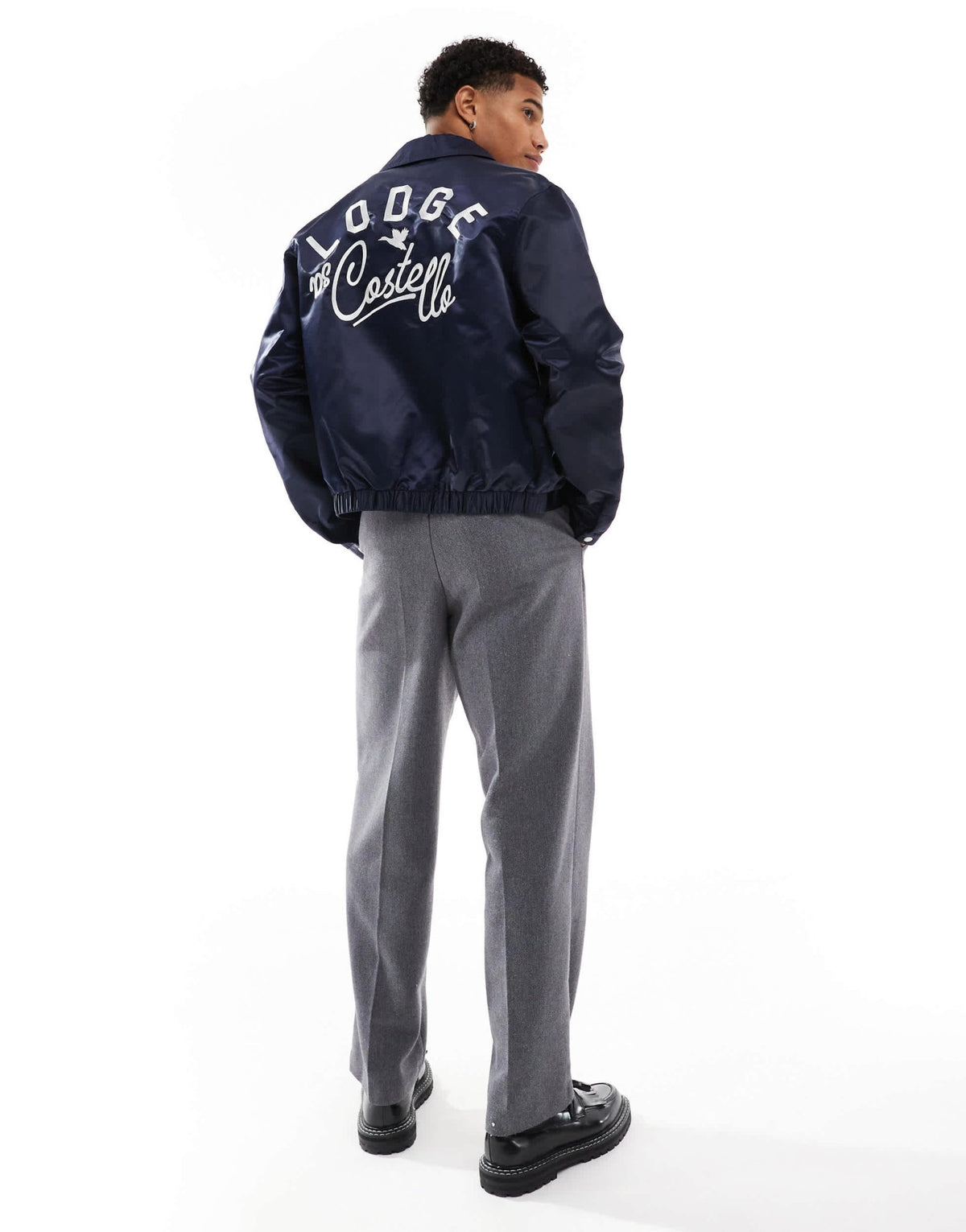ASOS DESIGN embroidered nylon harrington jacket in navy - ASOS Sample Sale
