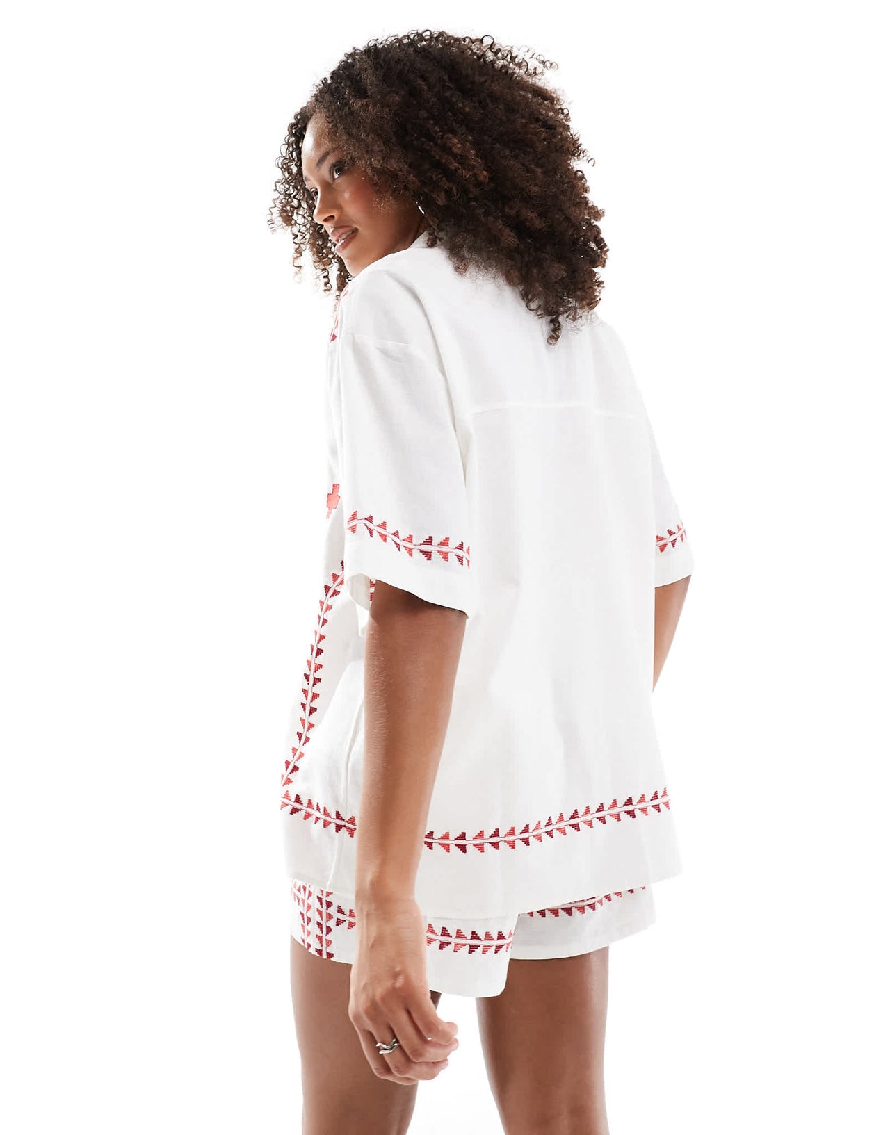 ASOS DESIGN embroidered shirt co-ord in red and white - ASOS Sample Sale