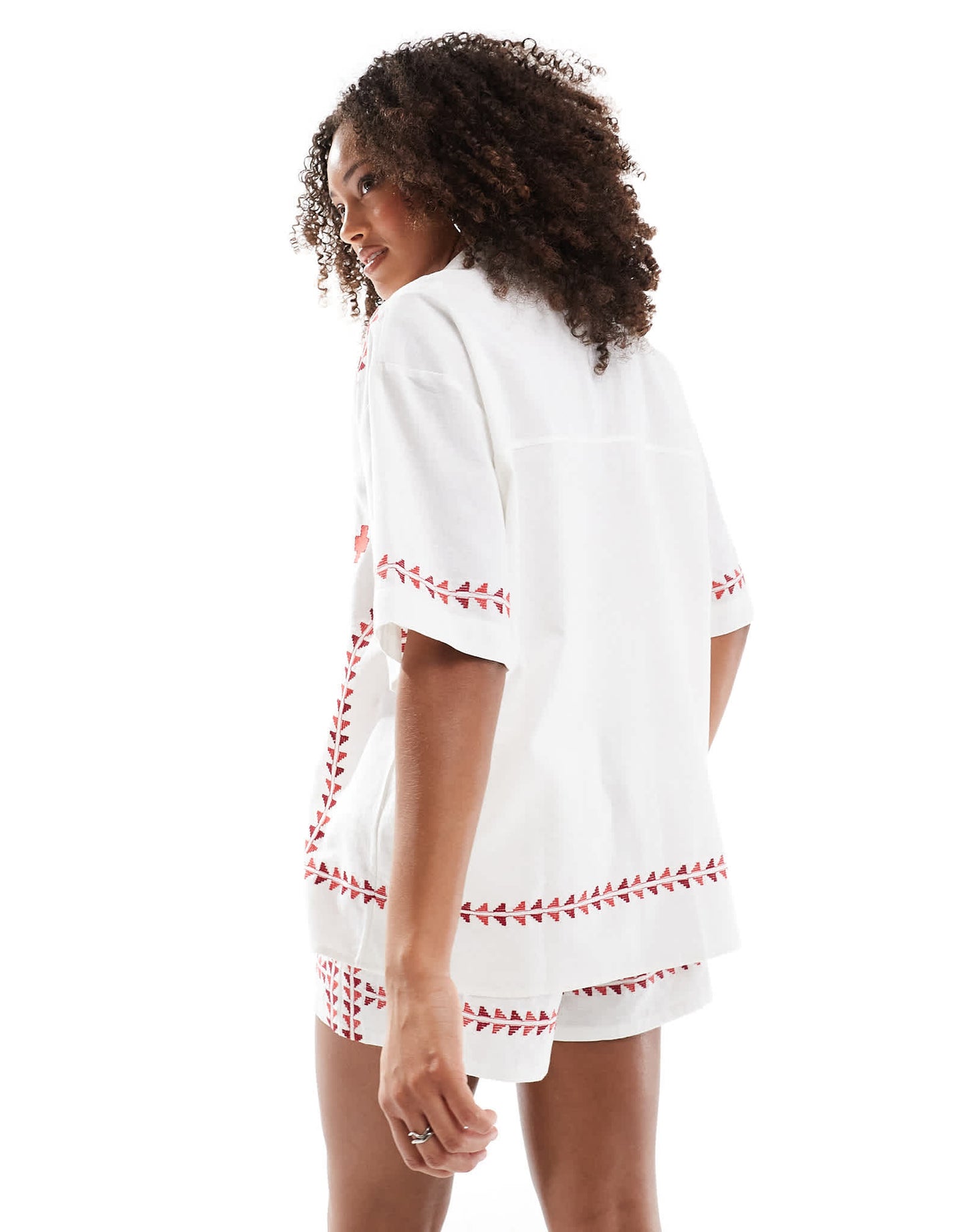 ASOS DESIGN embroidered shirt co-ord in red and white - ASOS Sample Sale