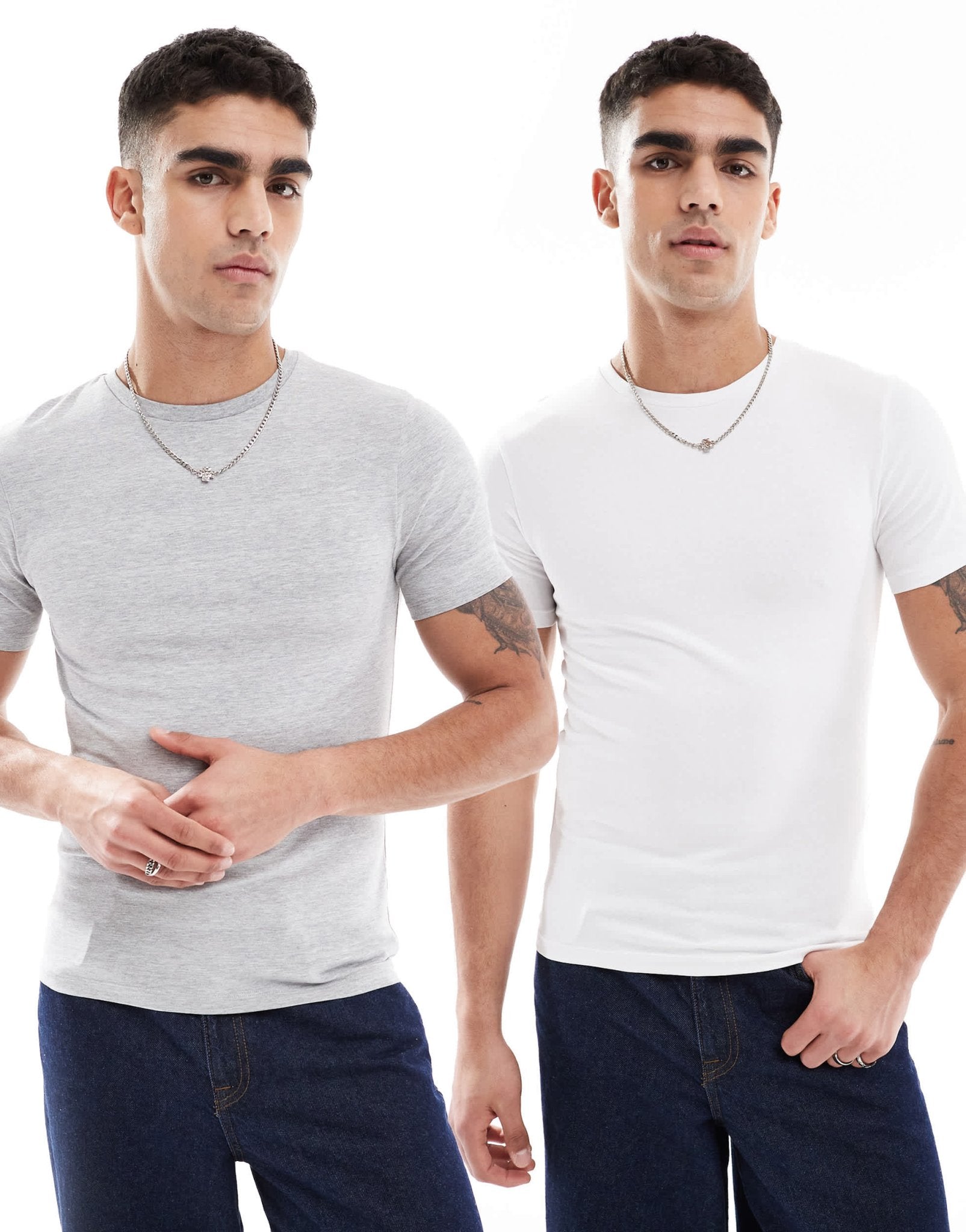 ASOS DESIGN Essentials 2 pack muscle fit t-shirts in white and grey - ASOS Sample Sale
