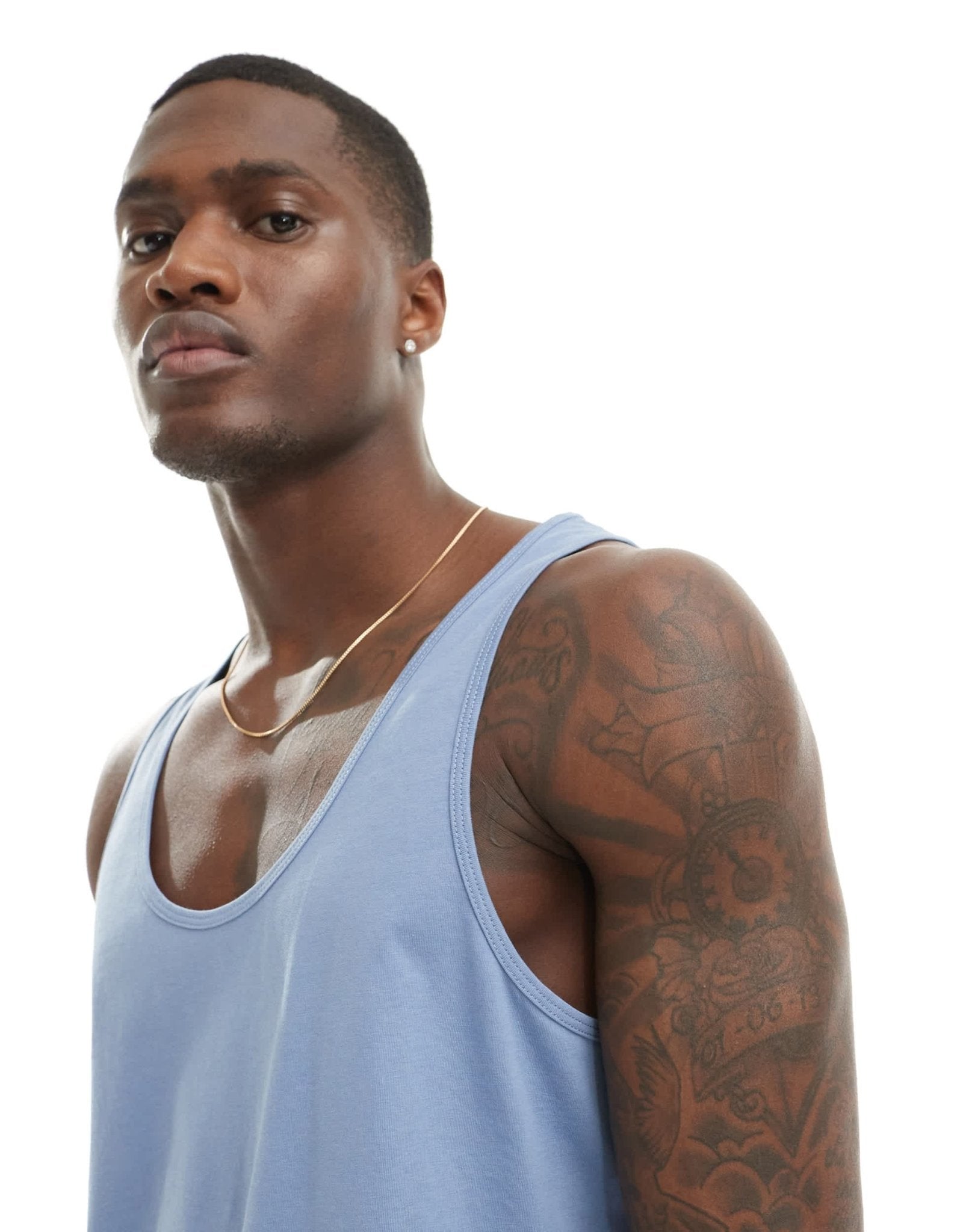 ASOS DESIGN essentials 2 pack vests in grey marl and mid blue - ASOS Sample Sale