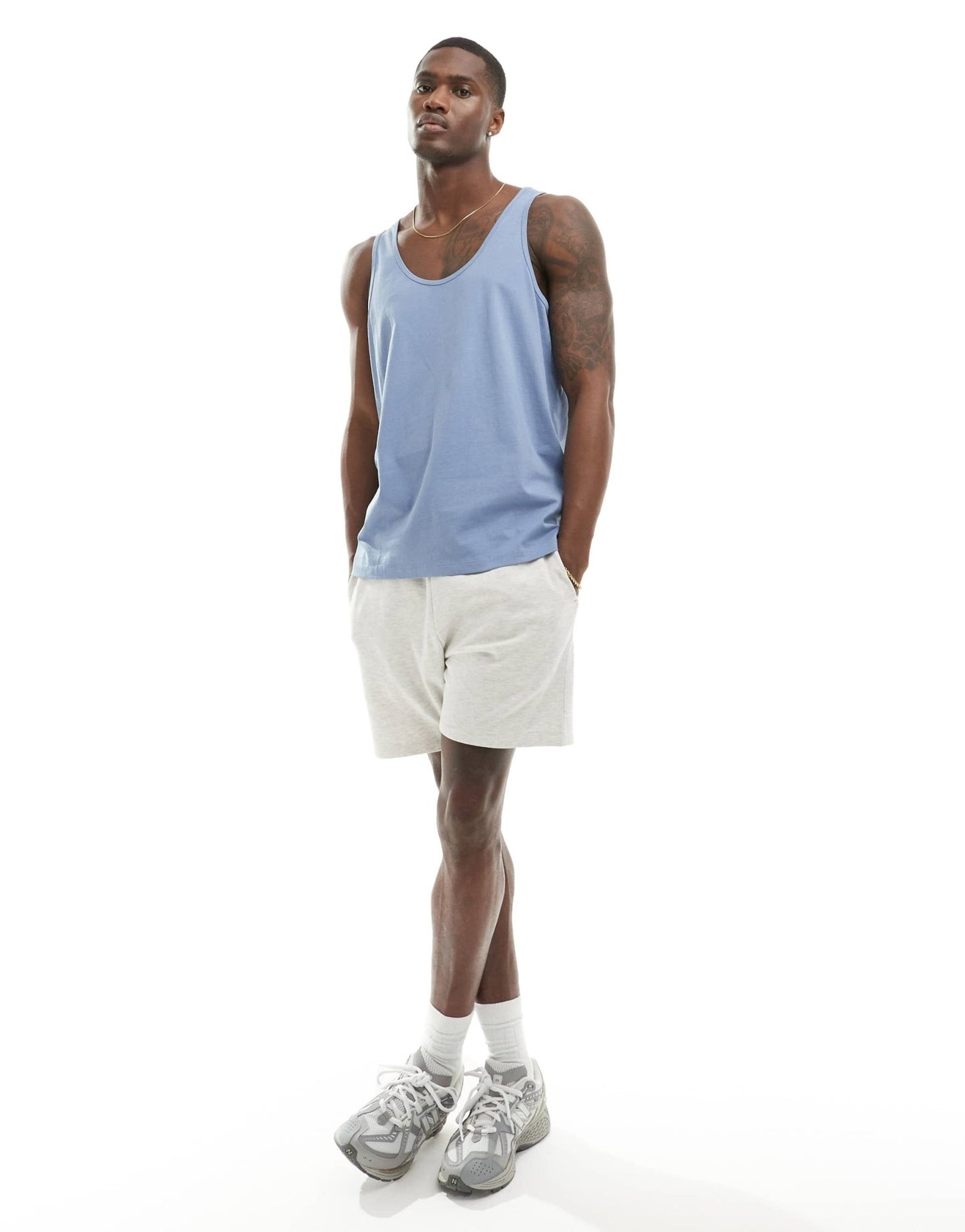 ASOS DESIGN essentials 2 pack vests in grey marl and mid blue - ASOS Sample Sale