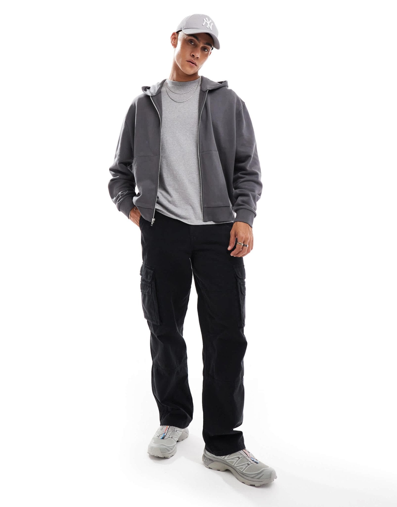 ASOS DESIGN essentials boxy relaxed zip through hoodie in charcoal - ASOS Sample Sale