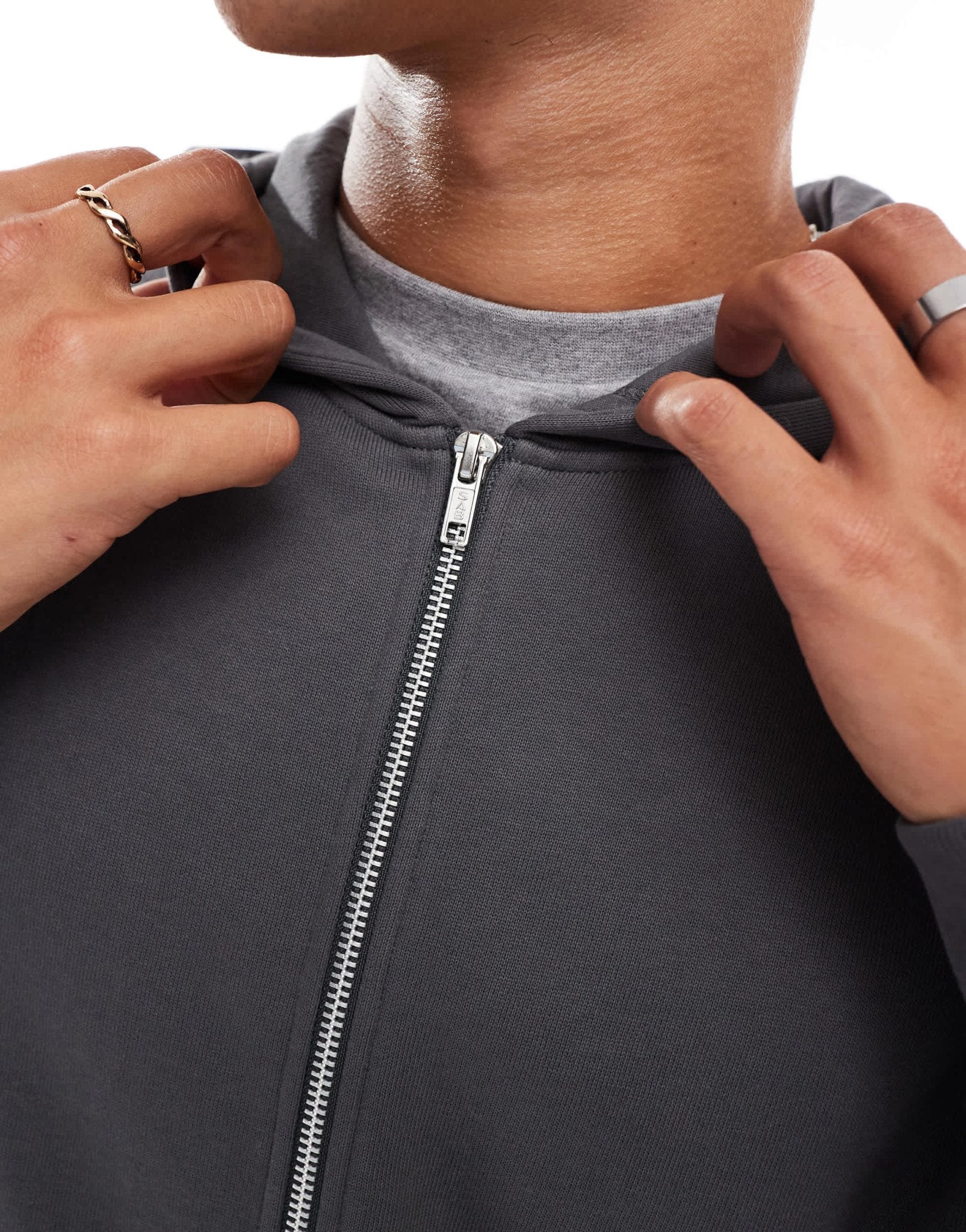 ASOS DESIGN essentials boxy relaxed zip through hoodie in charcoal - ASOS Sample Sale