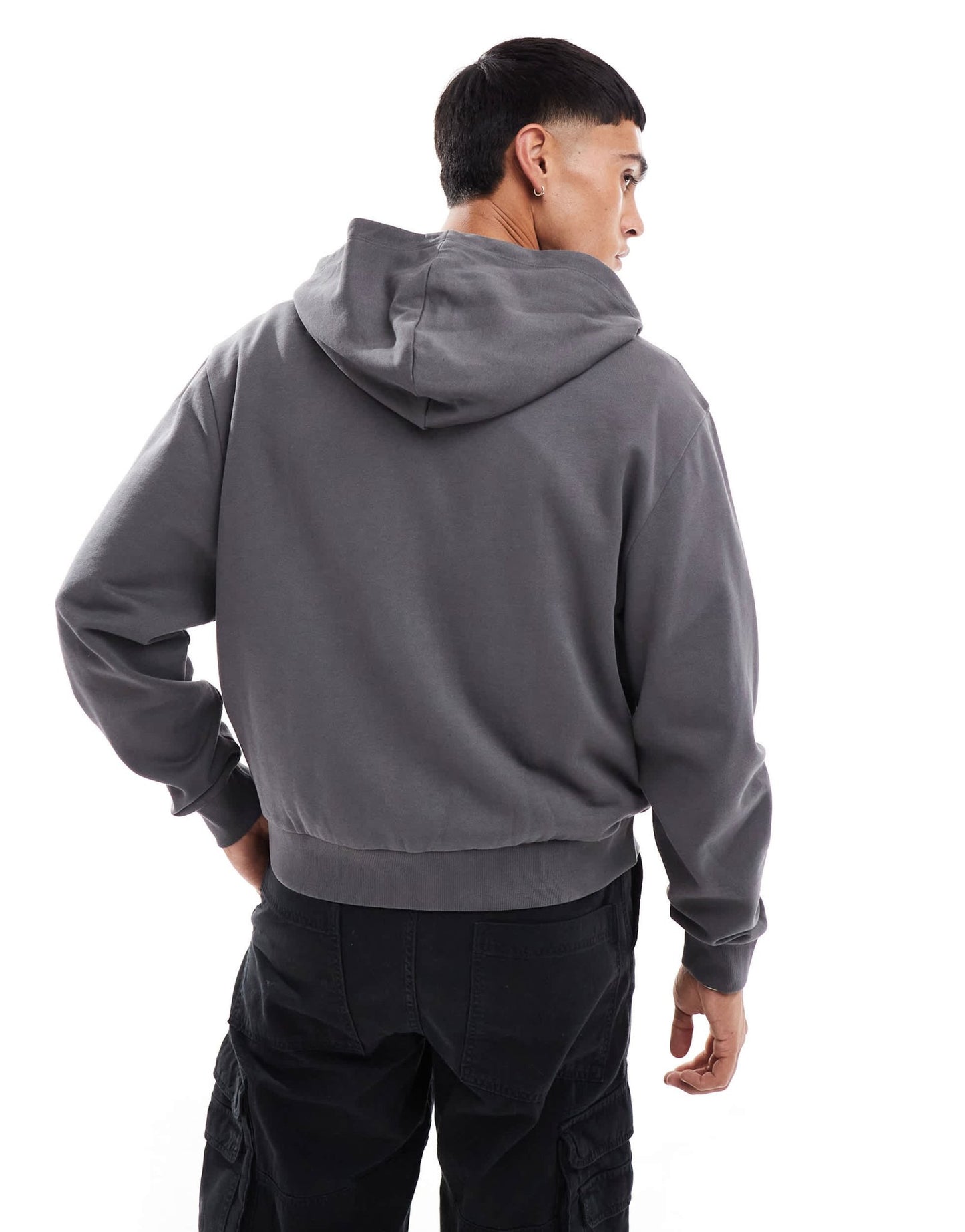 ASOS DESIGN essentials boxy relaxed zip through hoodie in charcoal - ASOS Sample Sale