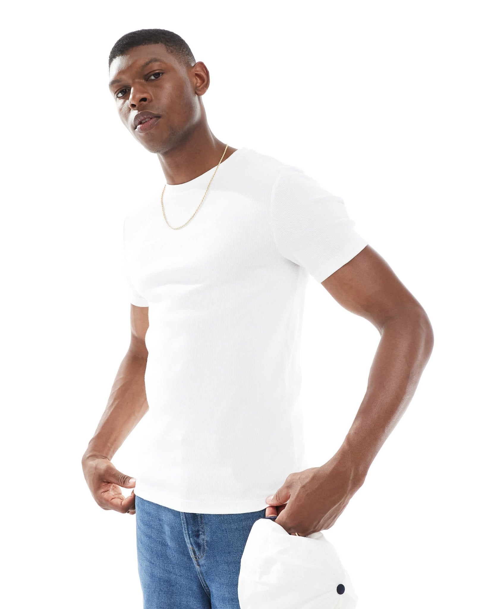 ASOS DESIGN essentials muscle fit t-shirt in white rib - ASOS Sample Sale
