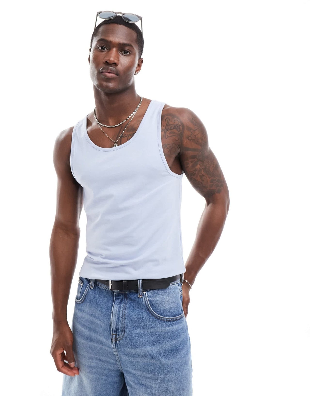 ASOS DESIGN essentials muscle fit vest in light blue - ASOS Sample Sale