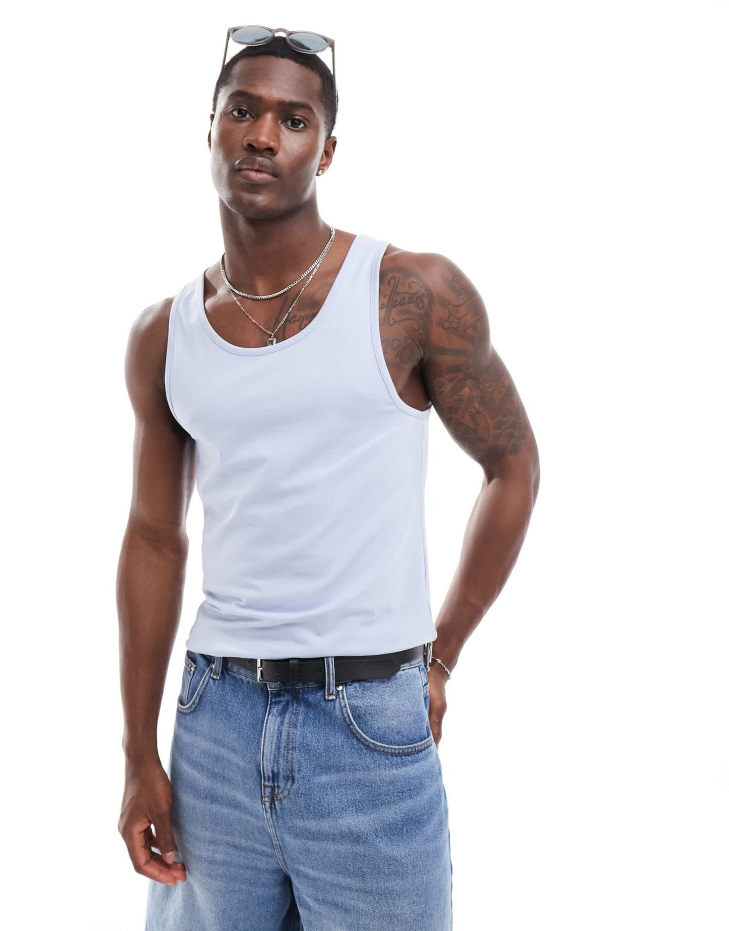 ASOS DESIGN essentials muscle fit vest in light blue - ASOS Sample Sale