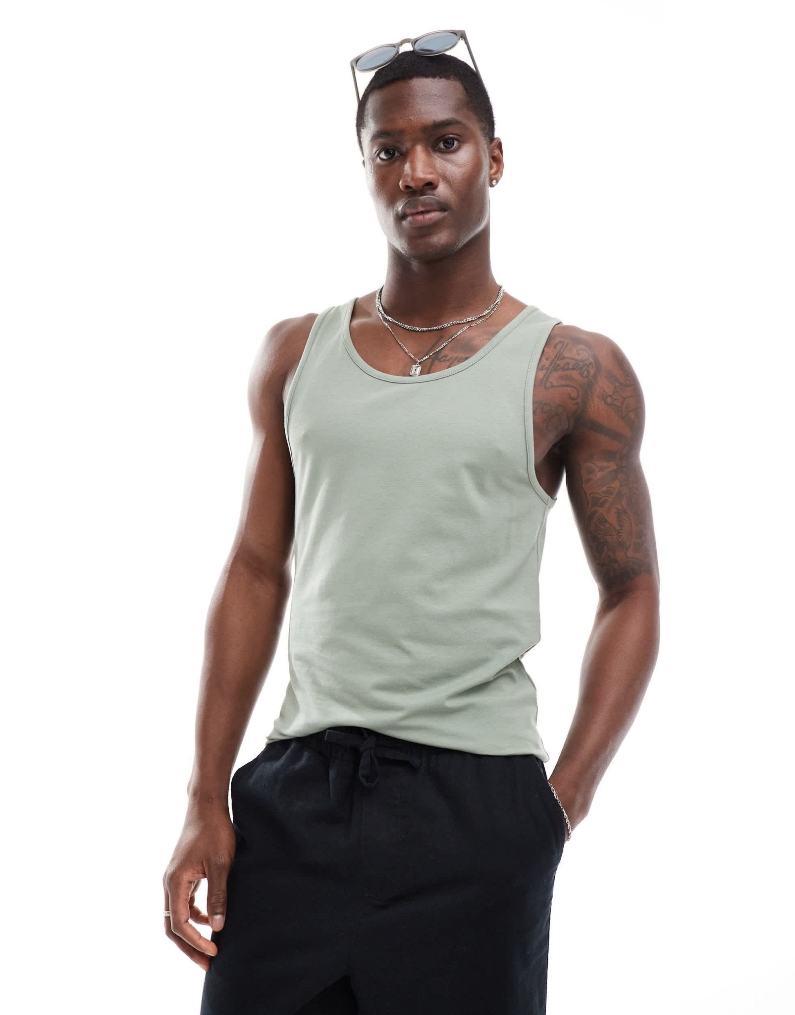 ASOS DESIGN essentials muscle fit vest in mid green - ASOS Sample Sale