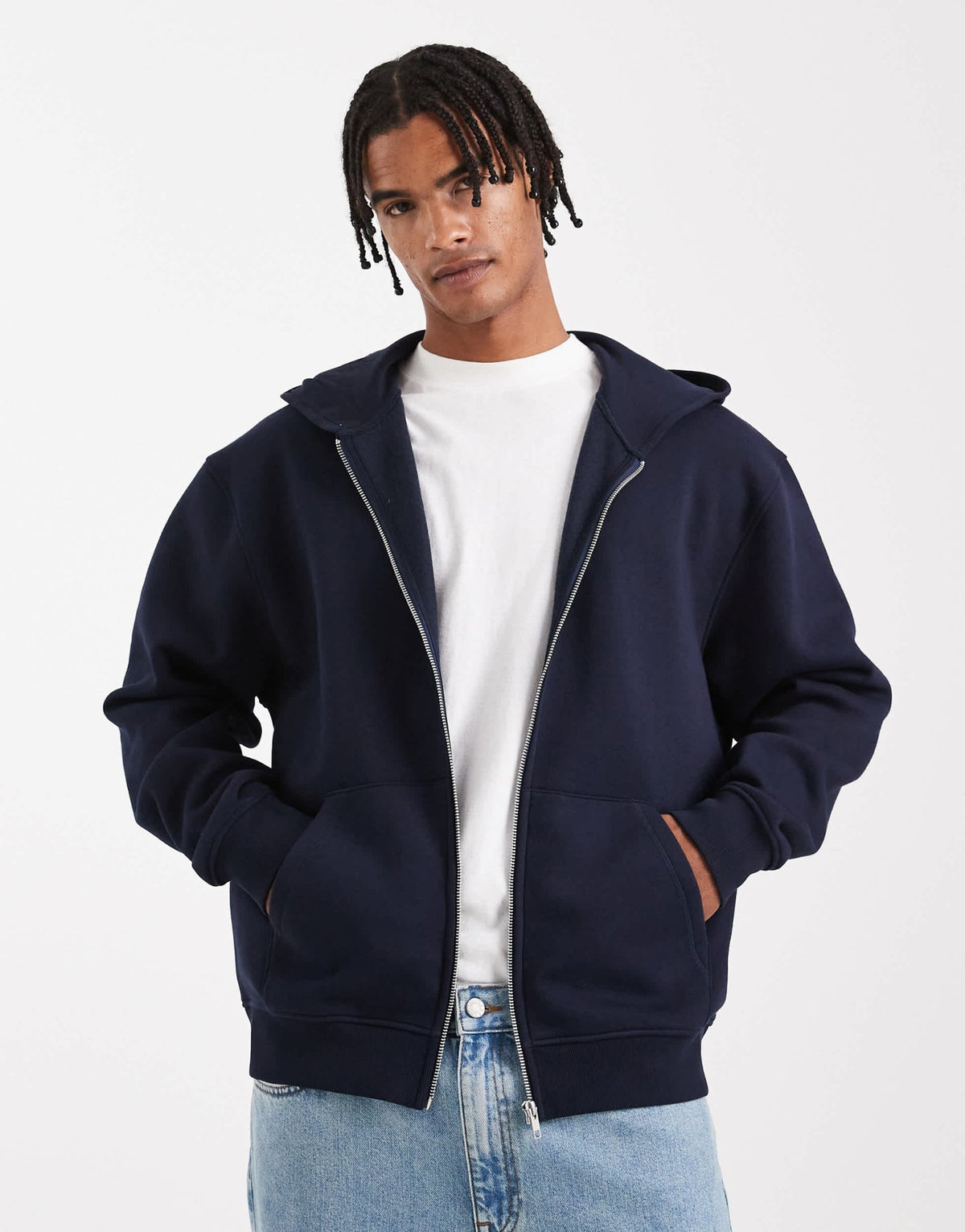 ASOS DESIGN essentials relaxed fit zip through hoodie in navy - ASOS Sample Sale