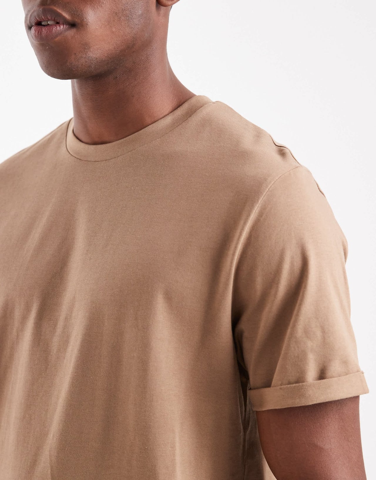 ASOS DESIGN Essentials roll sleeve t-shirt with crew neck in brown - ASOS Sample Sale