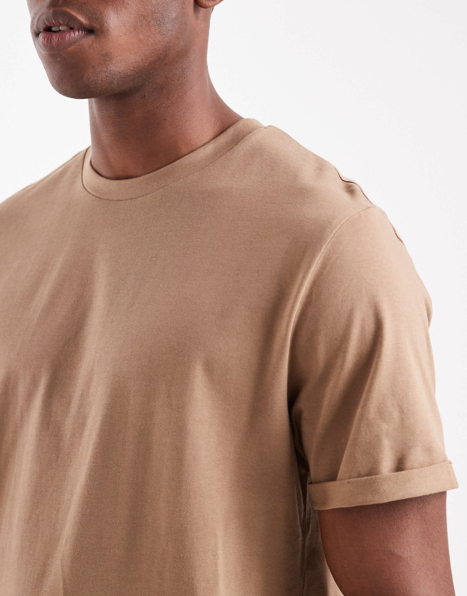 ASOS DESIGN Essentials roll sleeve t-shirt with crew neck in brown - ASOS Sample Sale