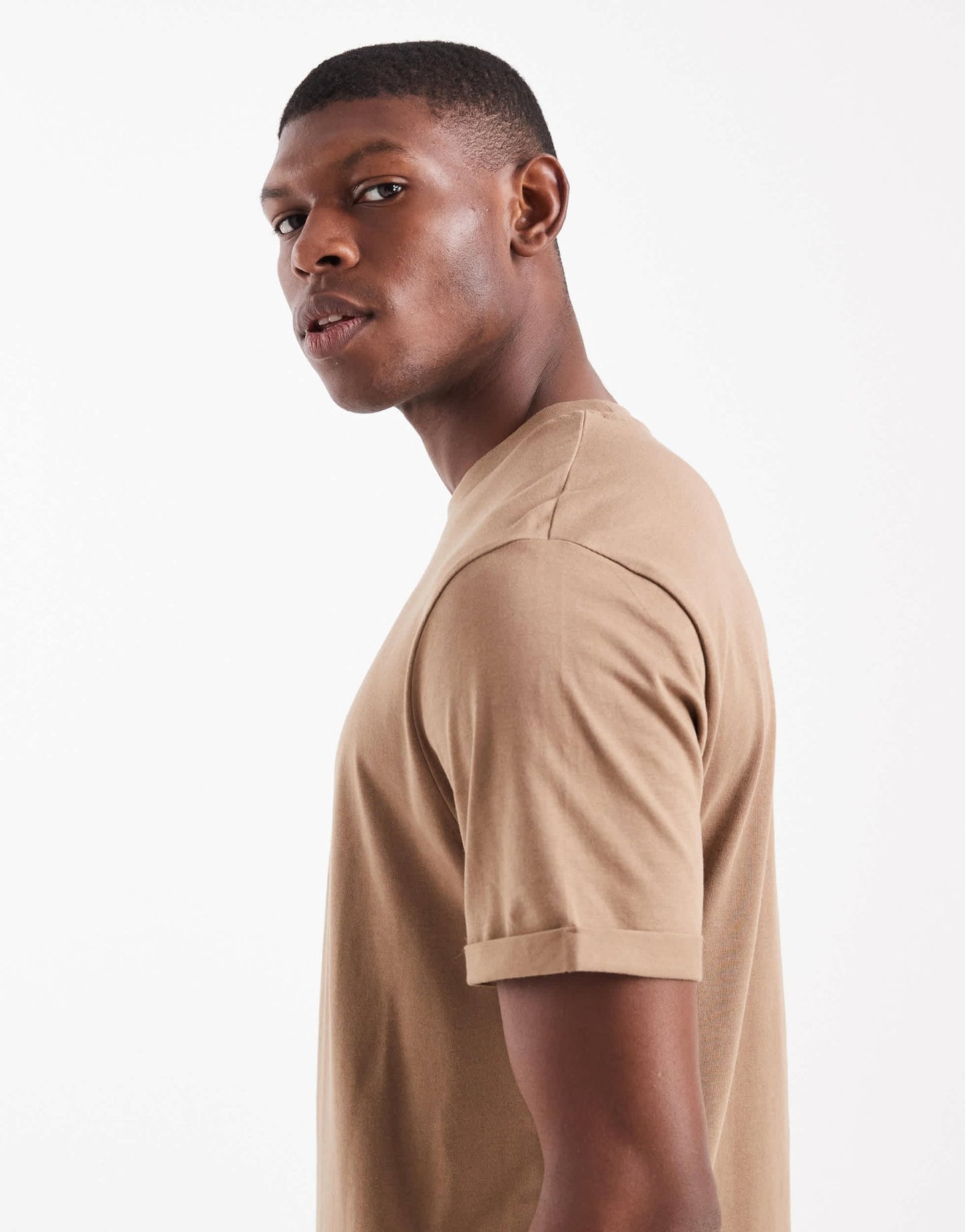 ASOS DESIGN Essentials roll sleeve t-shirt with crew neck in brown - ASOS Sample Sale