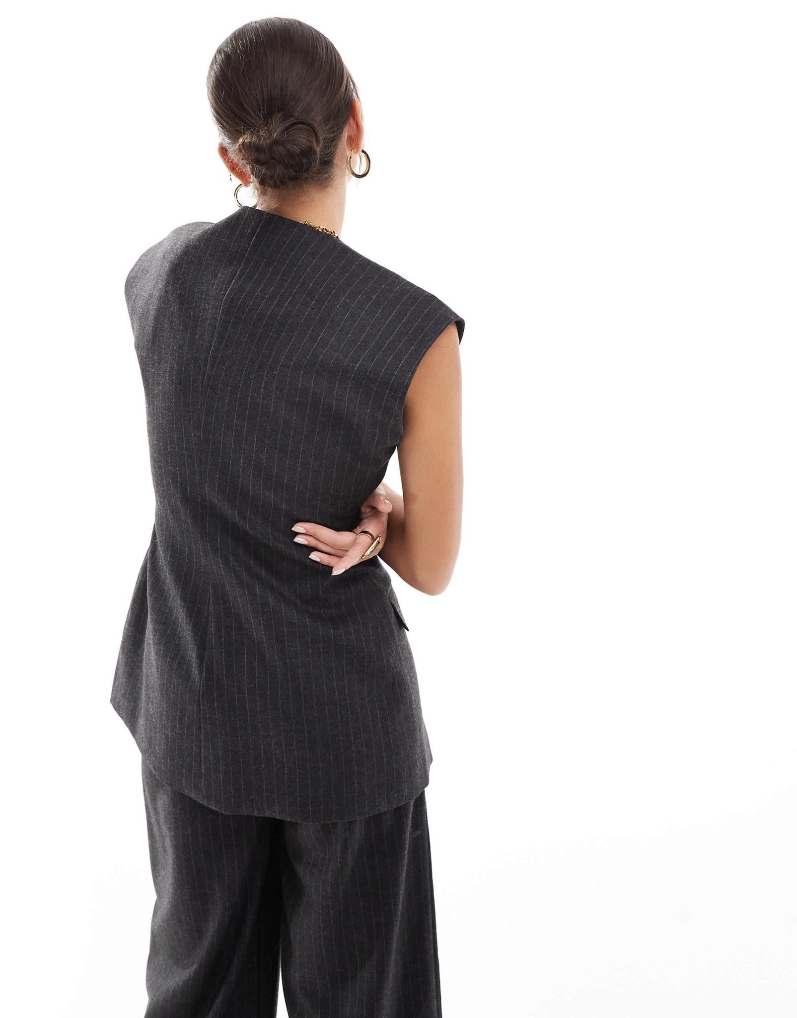 ASOS DESIGN exaggerated shoulder waistcoat in charcoal stripe - ASOS Sample Sale