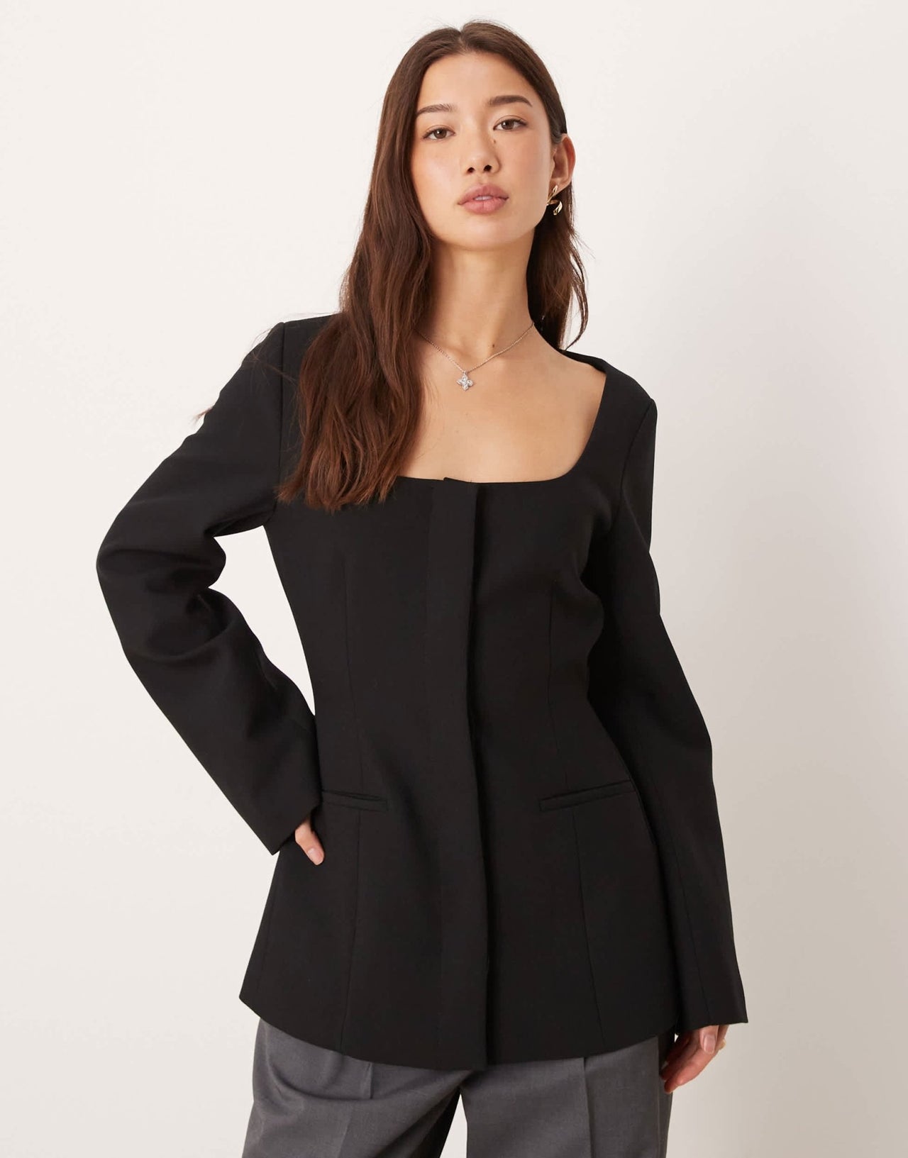 ASOS DESIGN exaggerated square neck blazer in black - ASOS Sample Sale