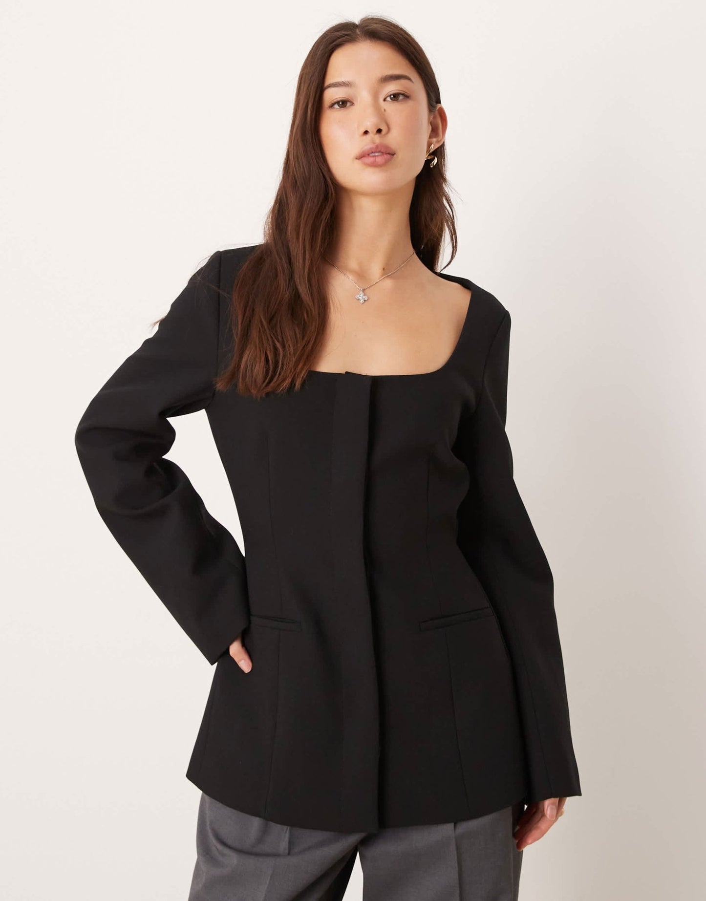 ASOS DESIGN exaggerated square neck blazer in black - ASOS Sample Sale