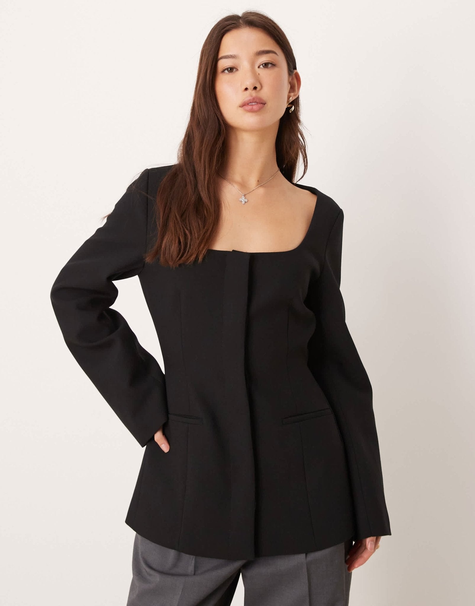 ASOS DESIGN exaggerated square neck blazer in black - ASOS Sample Sale