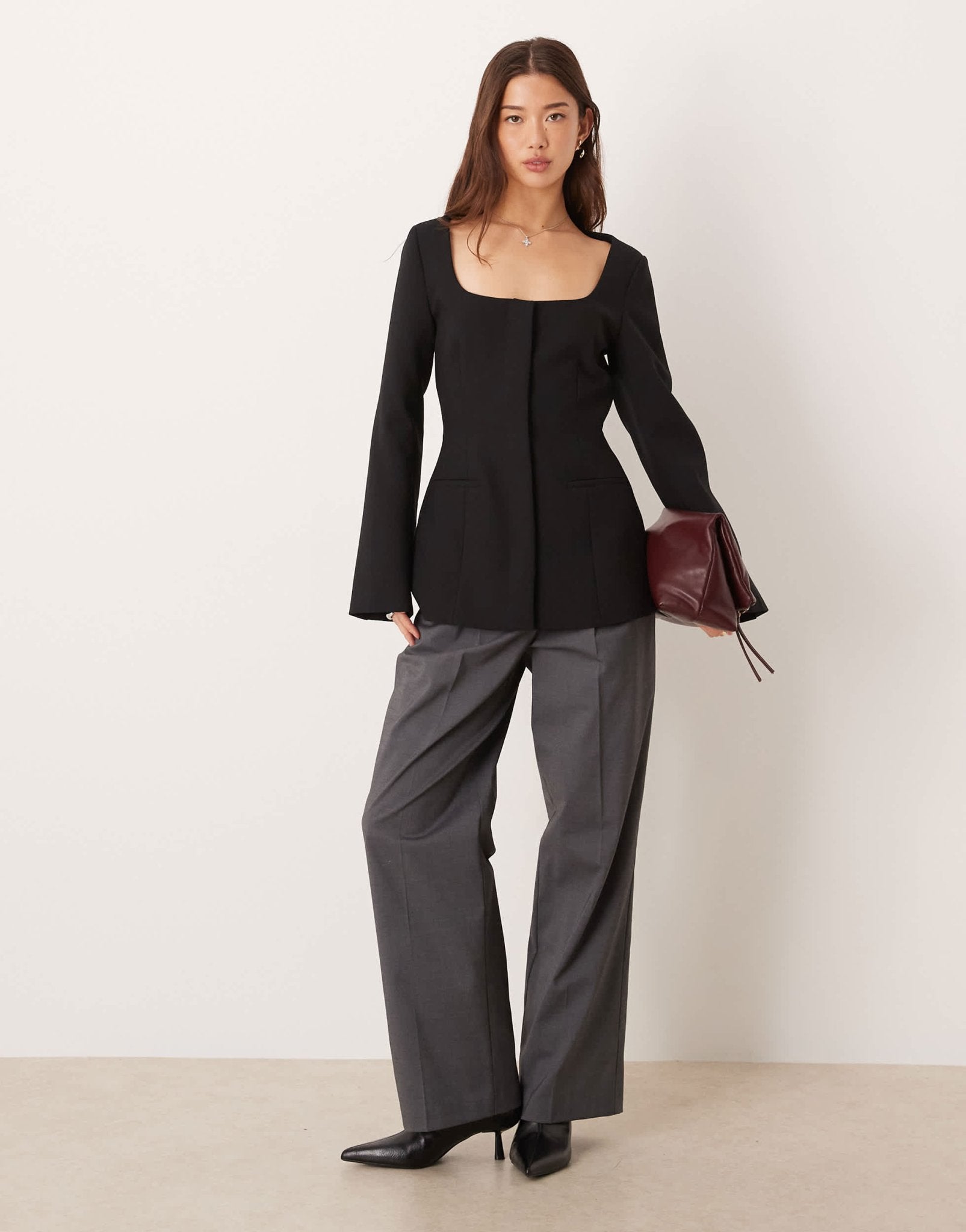 ASOS DESIGN exaggerated square neck blazer in black - ASOS Sample Sale