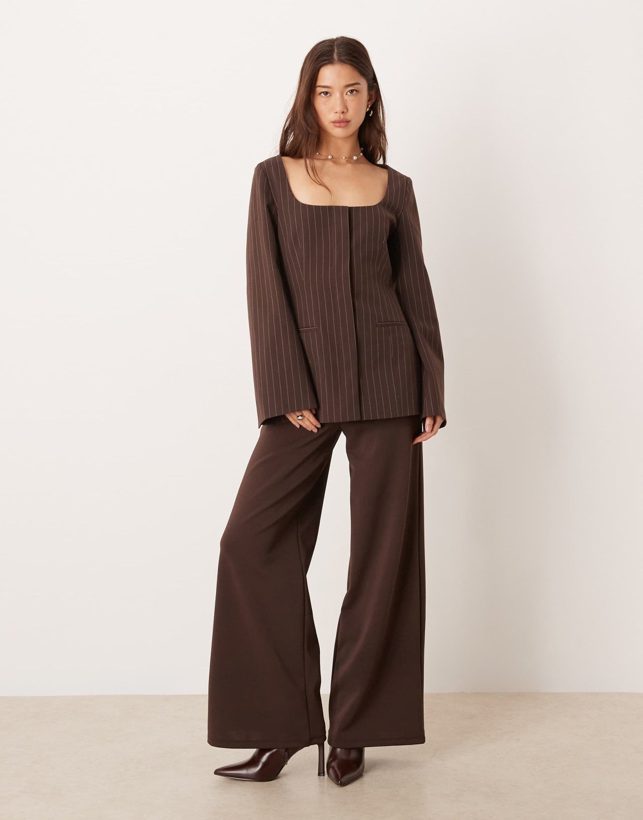 ASOS DESIGN exaggerated square neck blazer in chocolate brown - ASOS Sample Sale