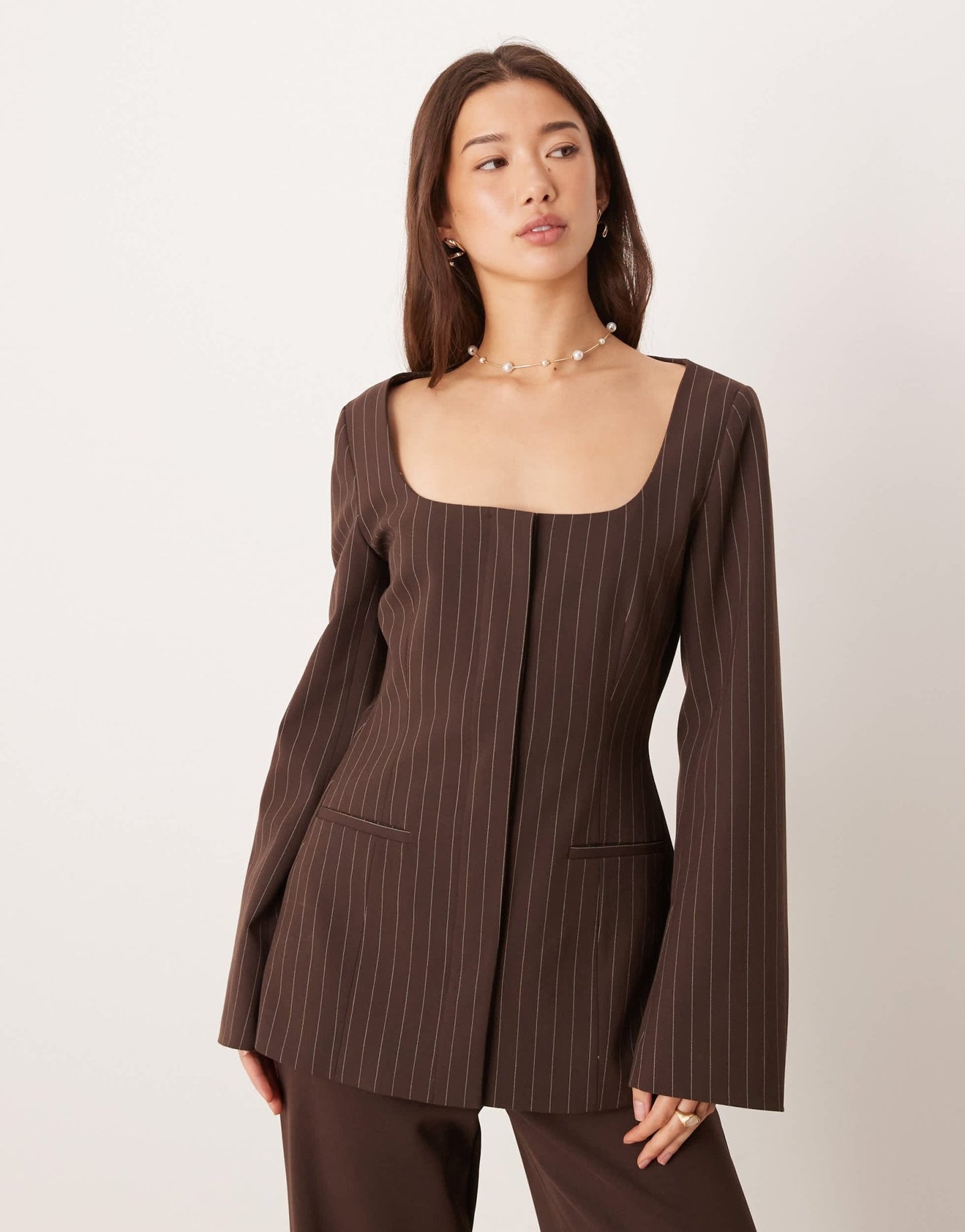 ASOS DESIGN exaggerated square neck blazer in chocolate brown - ASOS Sample Sale