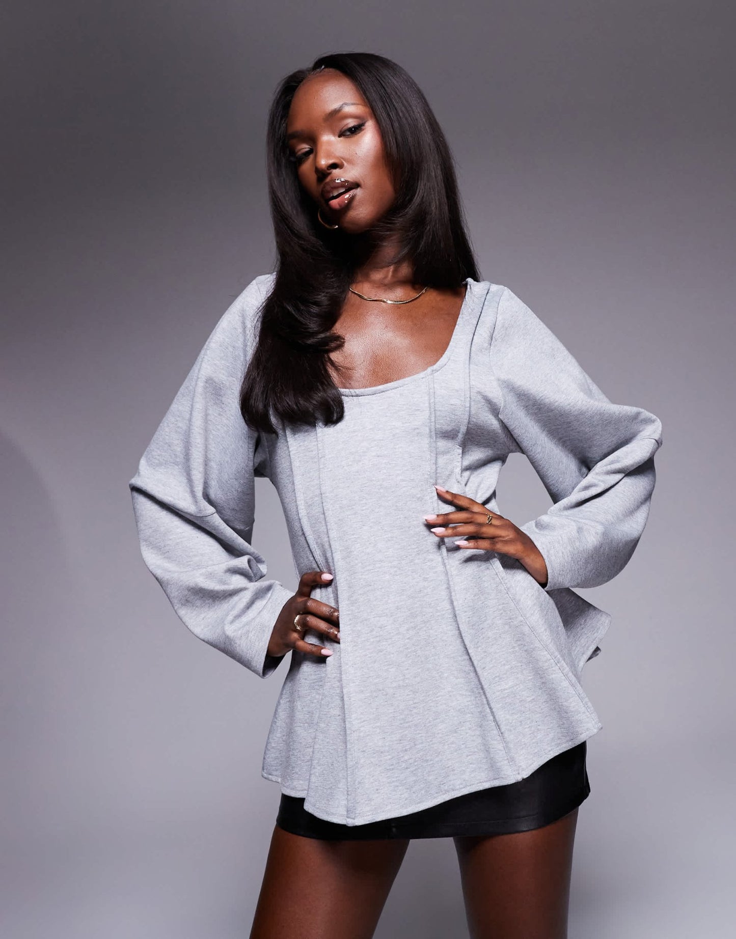 ASOS DESIGN exposed seam peplum top in grey marl - ASOS Sample Sale