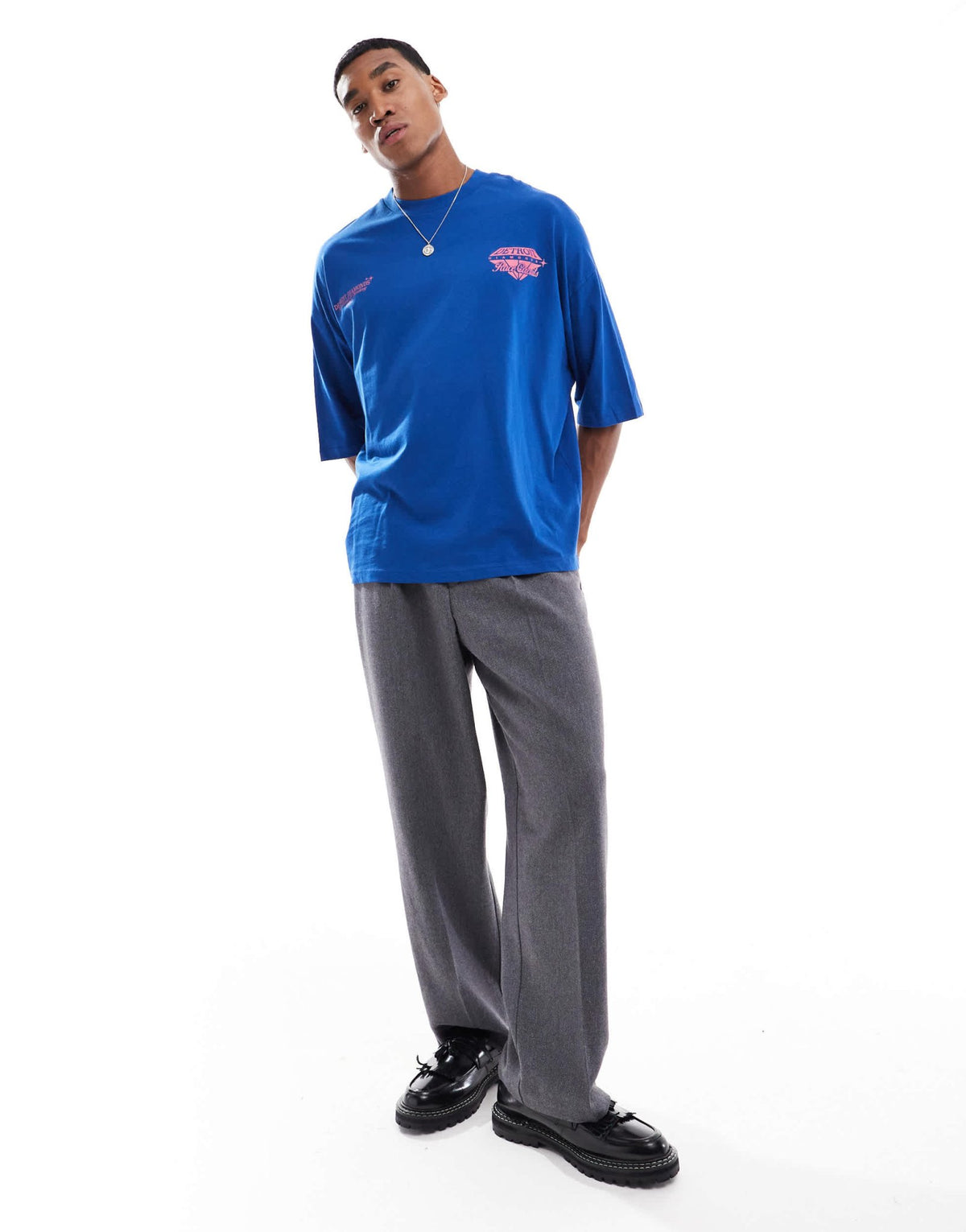 ASOS DESIGN extreme oversized t-shirt with Detroit chest and back print in blue - ASOS Sample Sale