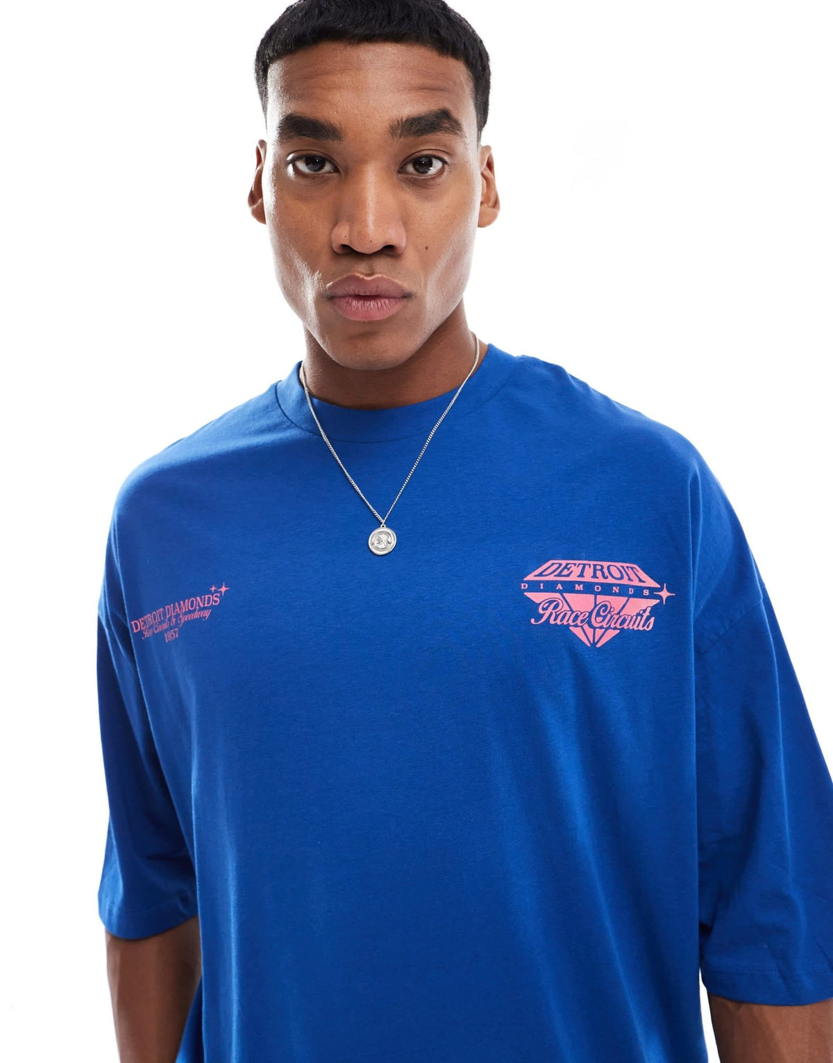 ASOS DESIGN extreme oversized t-shirt with Detroit chest and back print in blue - ASOS Sample Sale