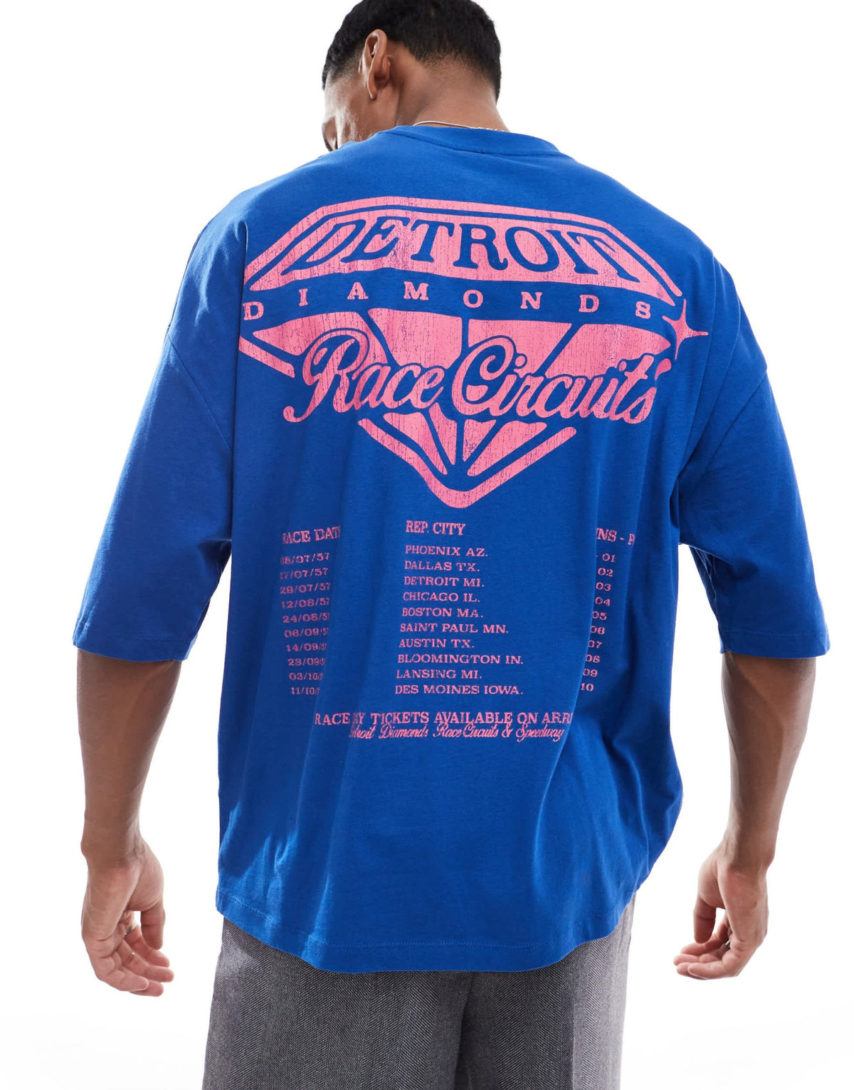 ASOS DESIGN extreme oversized t-shirt with Detroit chest and back print in blue - ASOS Sample Sale