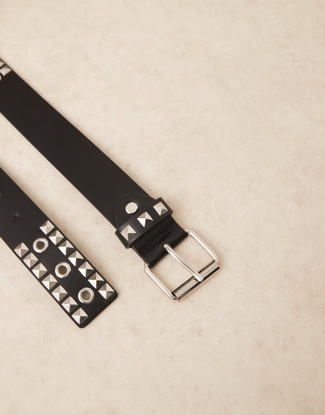 ASOS DESIGN eyelet belt with studding in black faux leather - ASOS Sample Sale