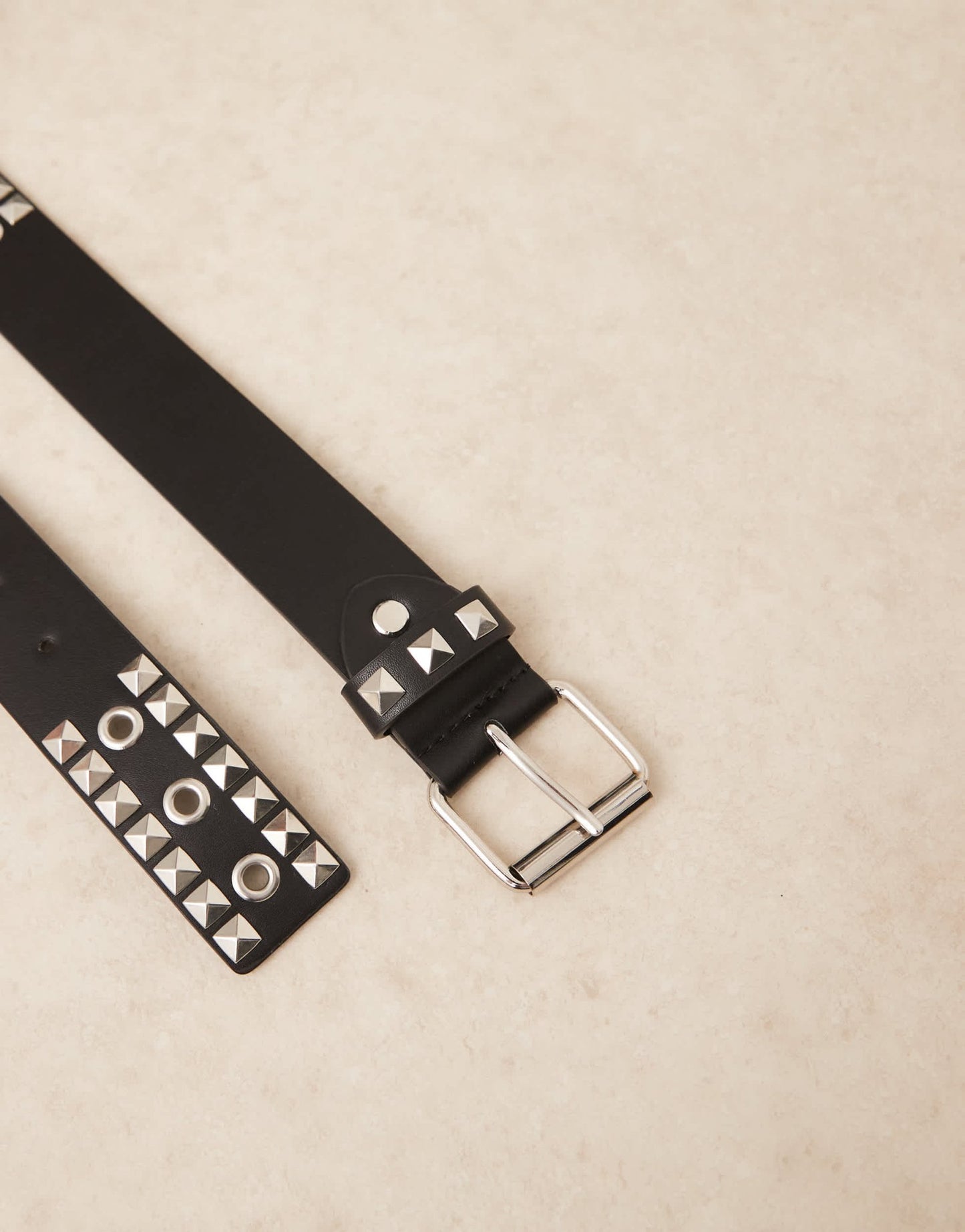 ASOS DESIGN eyelet belt with studding in black faux leather - ASOS Sample Sale