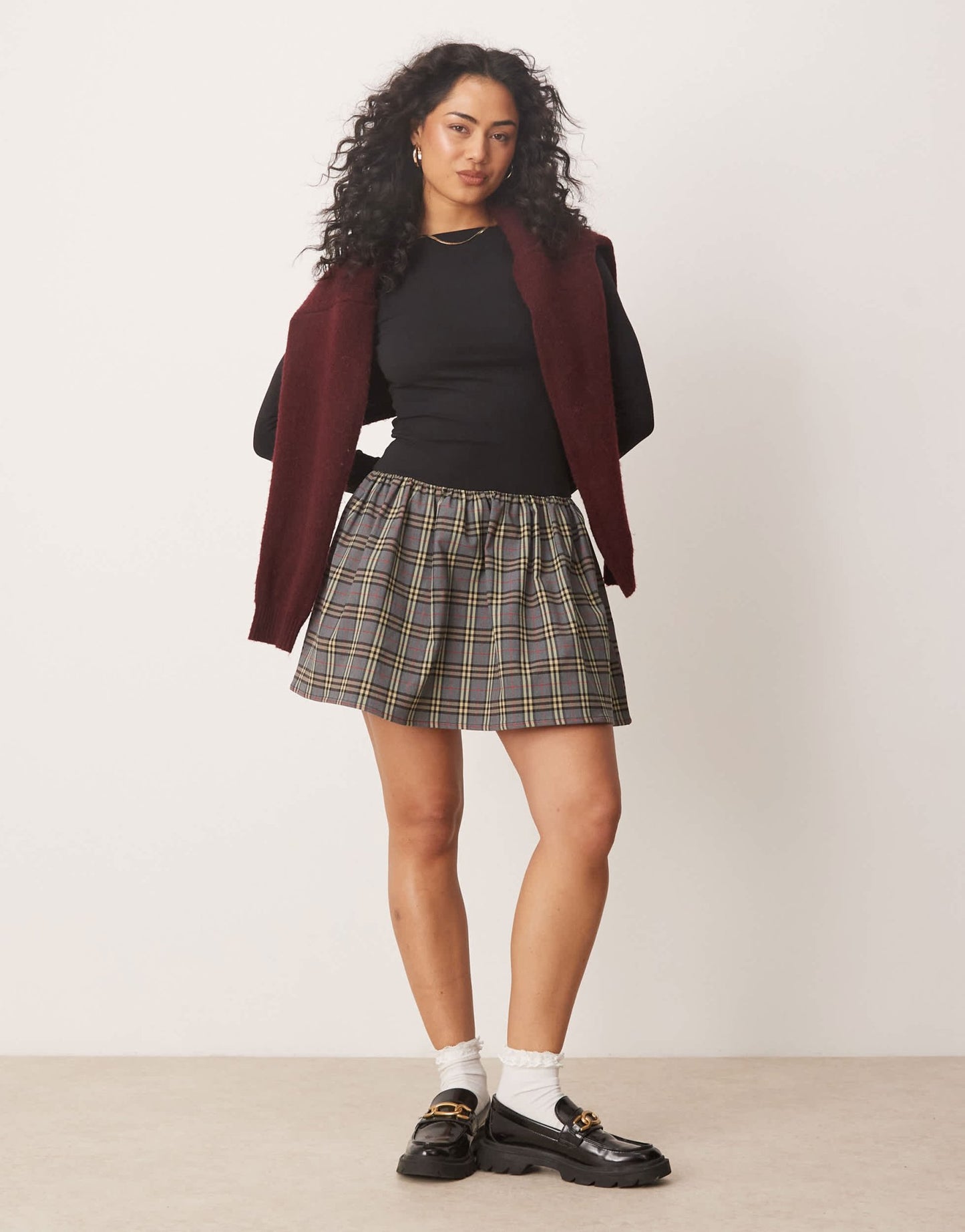 ASOS DESIGN fabric mix mini dress in black check - ASOS Sample Sale