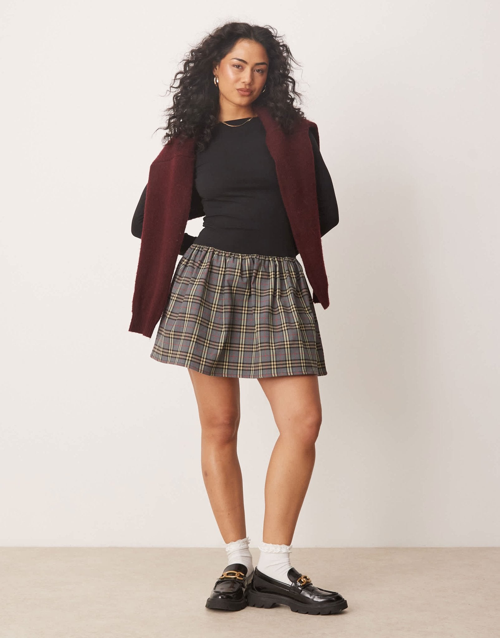 ASOS DESIGN fabric mix mini dress in black check - ASOS Sample Sale