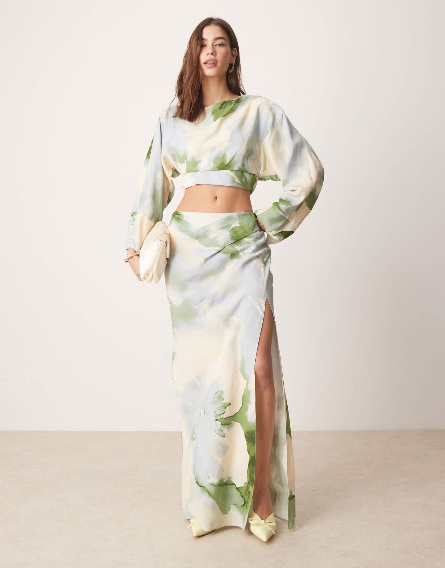 ASOS DESIGN fallen shoulder cut out midaxi dress in watercolour floral - ASOS Sample Sale