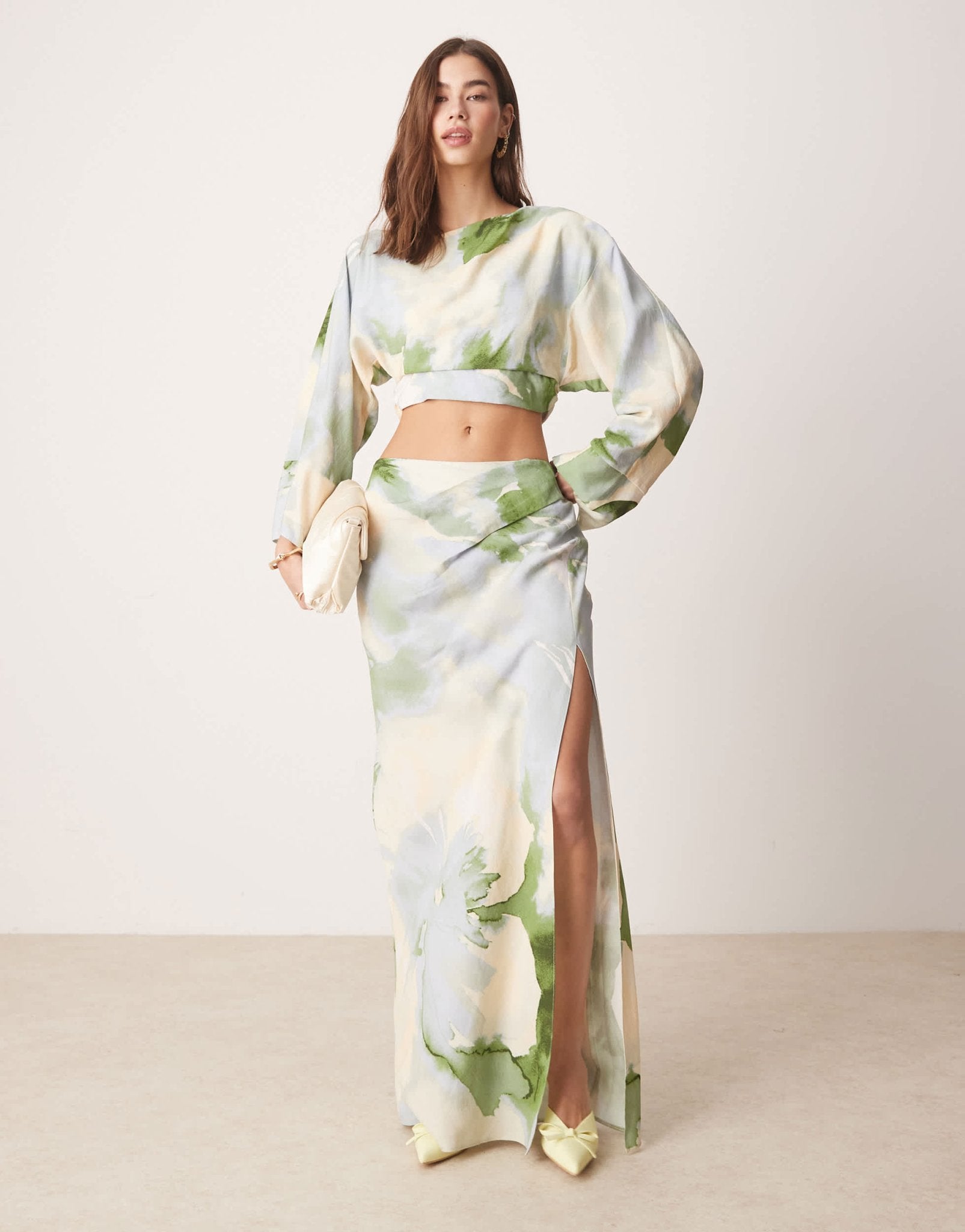 ASOS DESIGN fallen shoulder cut out midaxi dress in watercolour floral - ASOS Sample Sale
