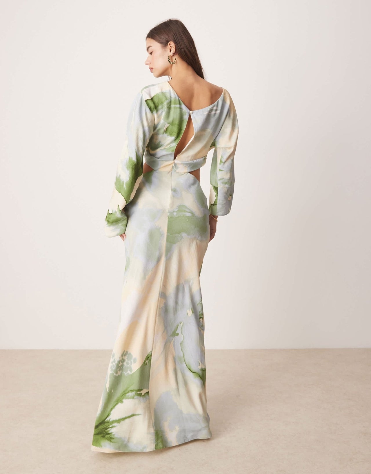 ASOS DESIGN fallen shoulder cut out midaxi dress in watercolour floral - ASOS Sample Sale