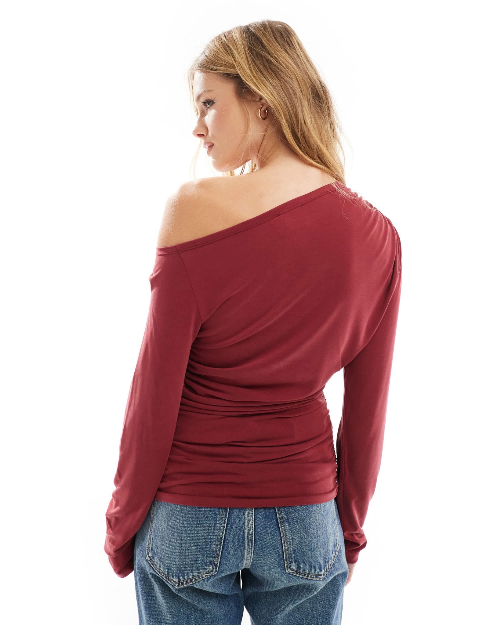 ASOS DESIGN fallen shoulder modal long sleeve top in burgundy - ASOS Sample Sale
