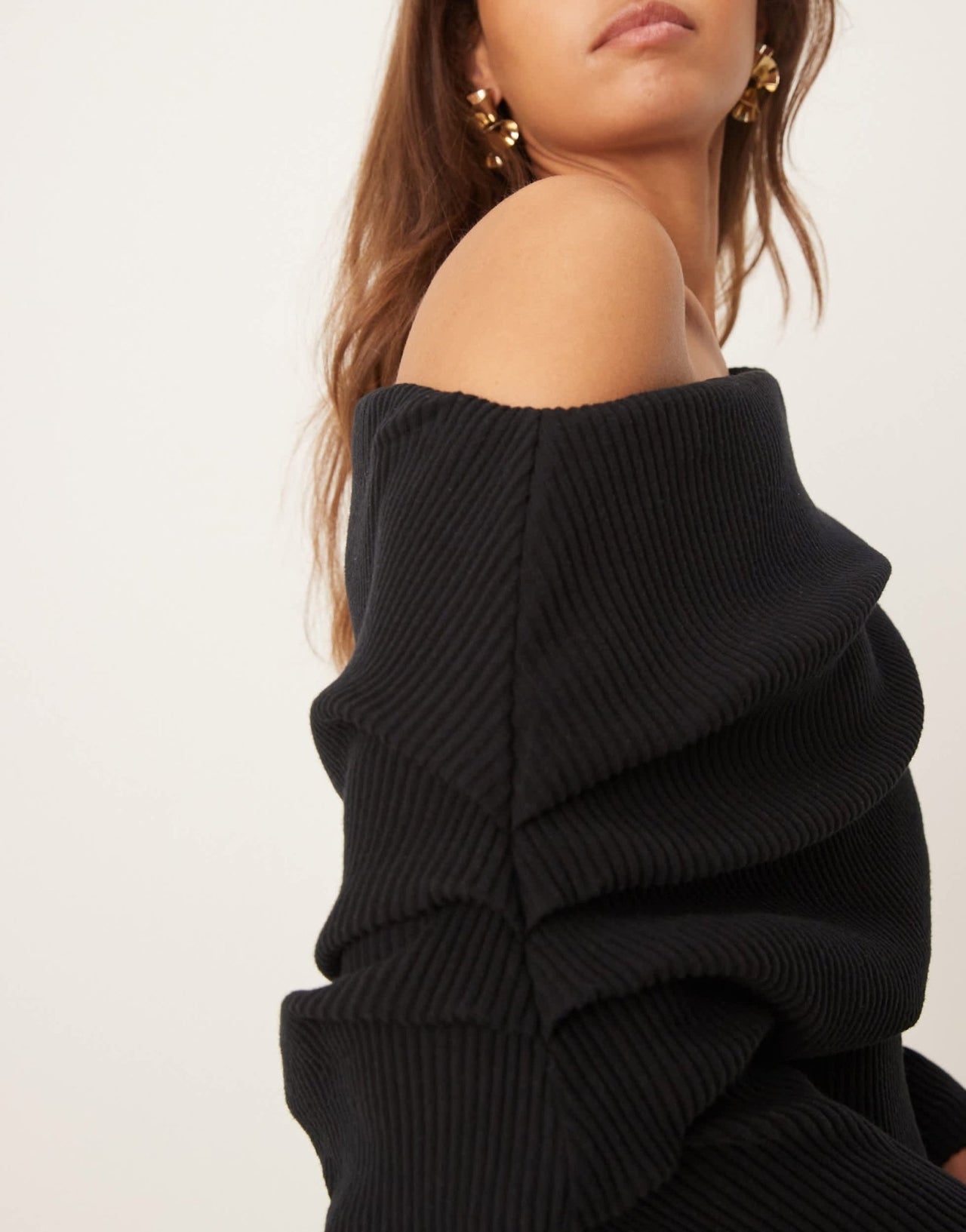 ASOS DESIGN fallen shoulder rib mini dress in black - BLACK - ASOS Sample Sale