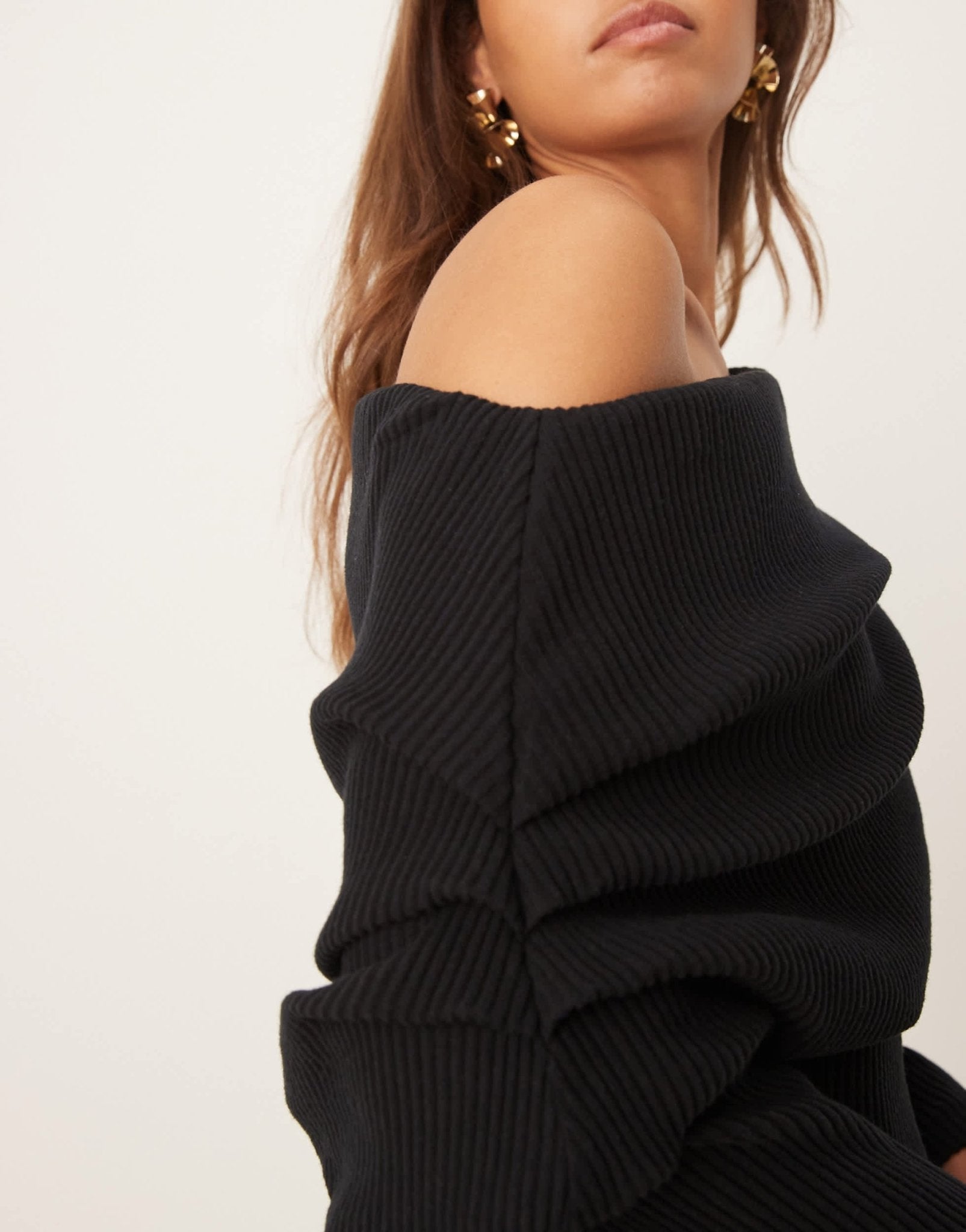 ASOS DESIGN fallen shoulder rib mini dress in black - BLACK - ASOS Sample Sale