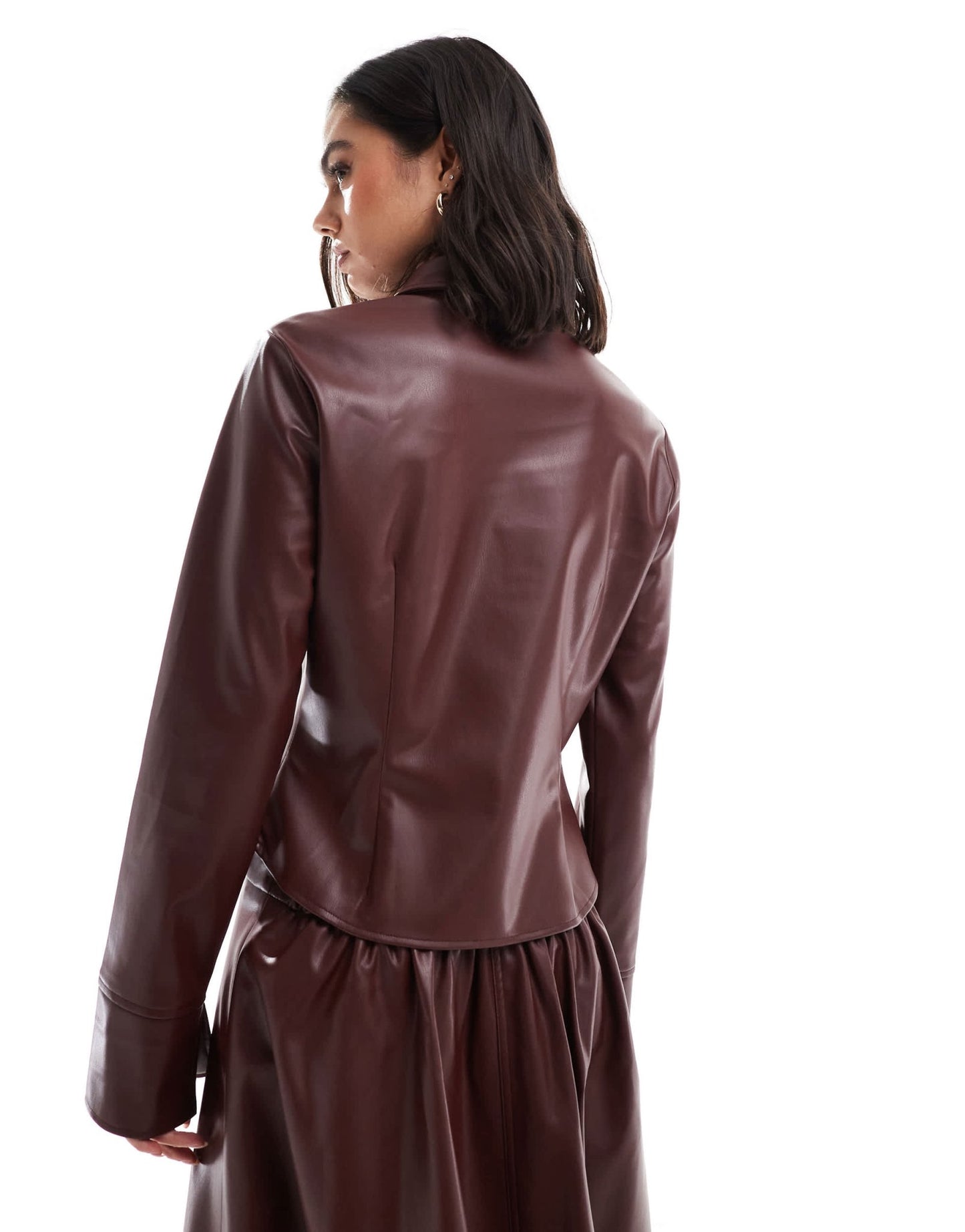 ASOS DESIGN faux leather fitted shirt in burgundy - ASOS Sample Sale