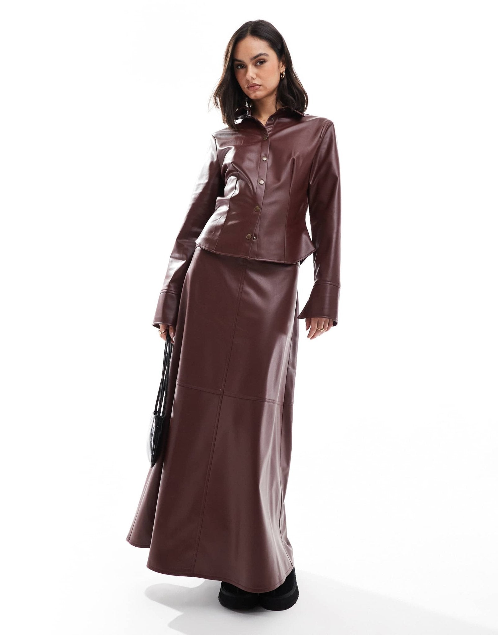 ASOS DESIGN faux leather fitted shirt in burgundy - ASOS Sample Sale