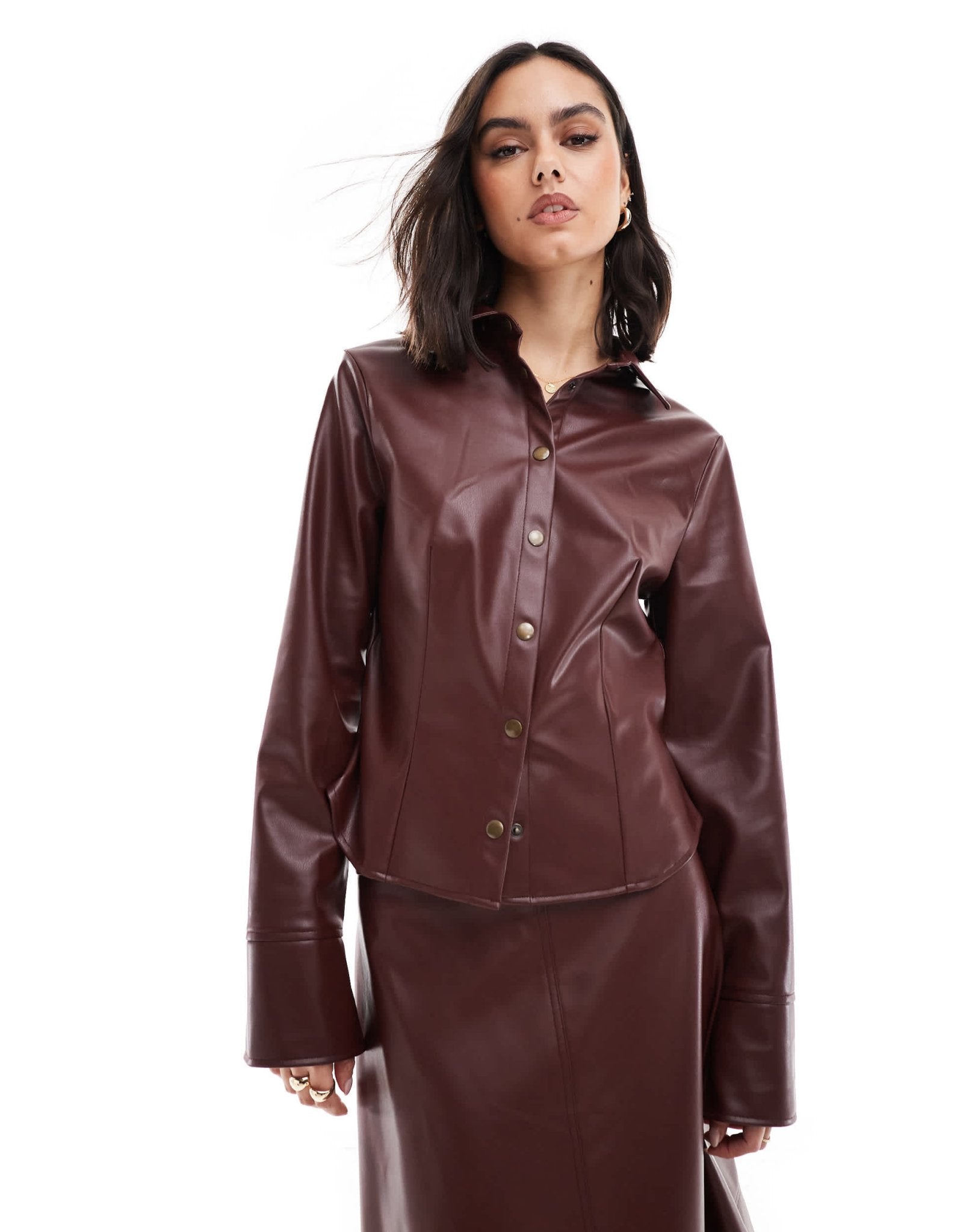 ASOS DESIGN faux leather fitted shirt in burgundy - ASOS Sample Sale