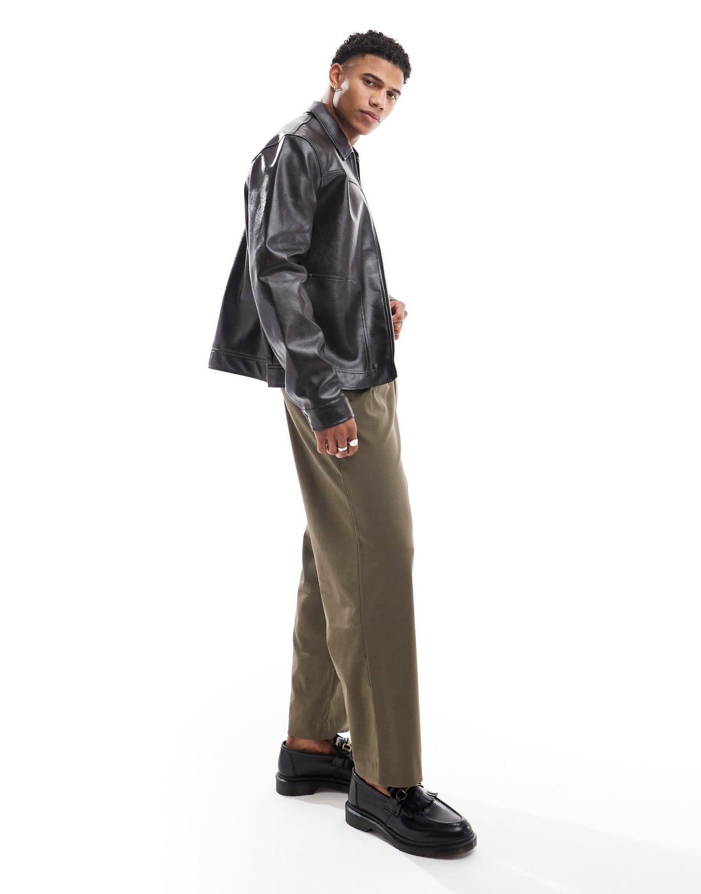 ASOS DESIGN faux leather harrington jacket in washed black - ASOS Sample Sale