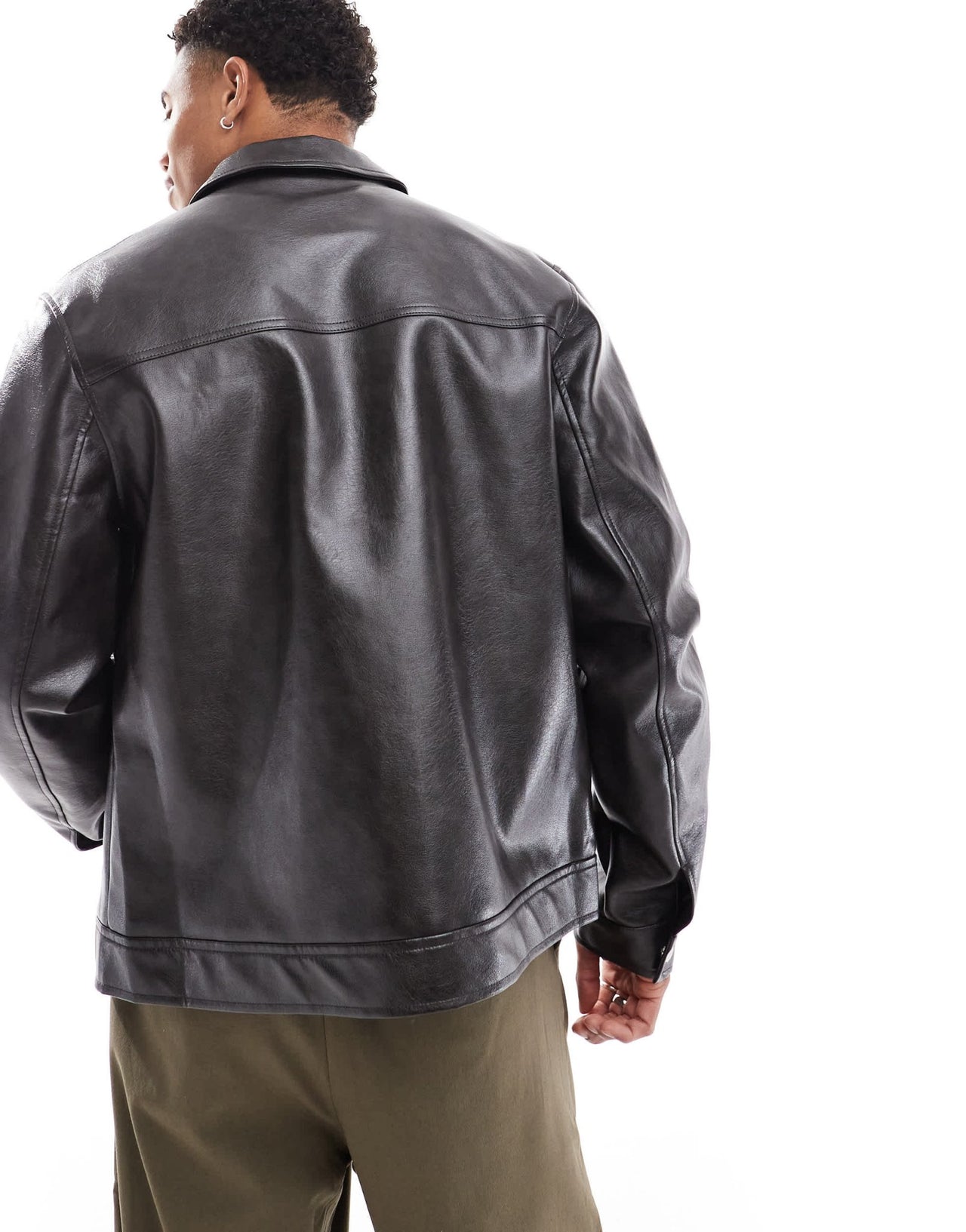 ASOS DESIGN faux leather harrington jacket in washed black - ASOS Sample Sale